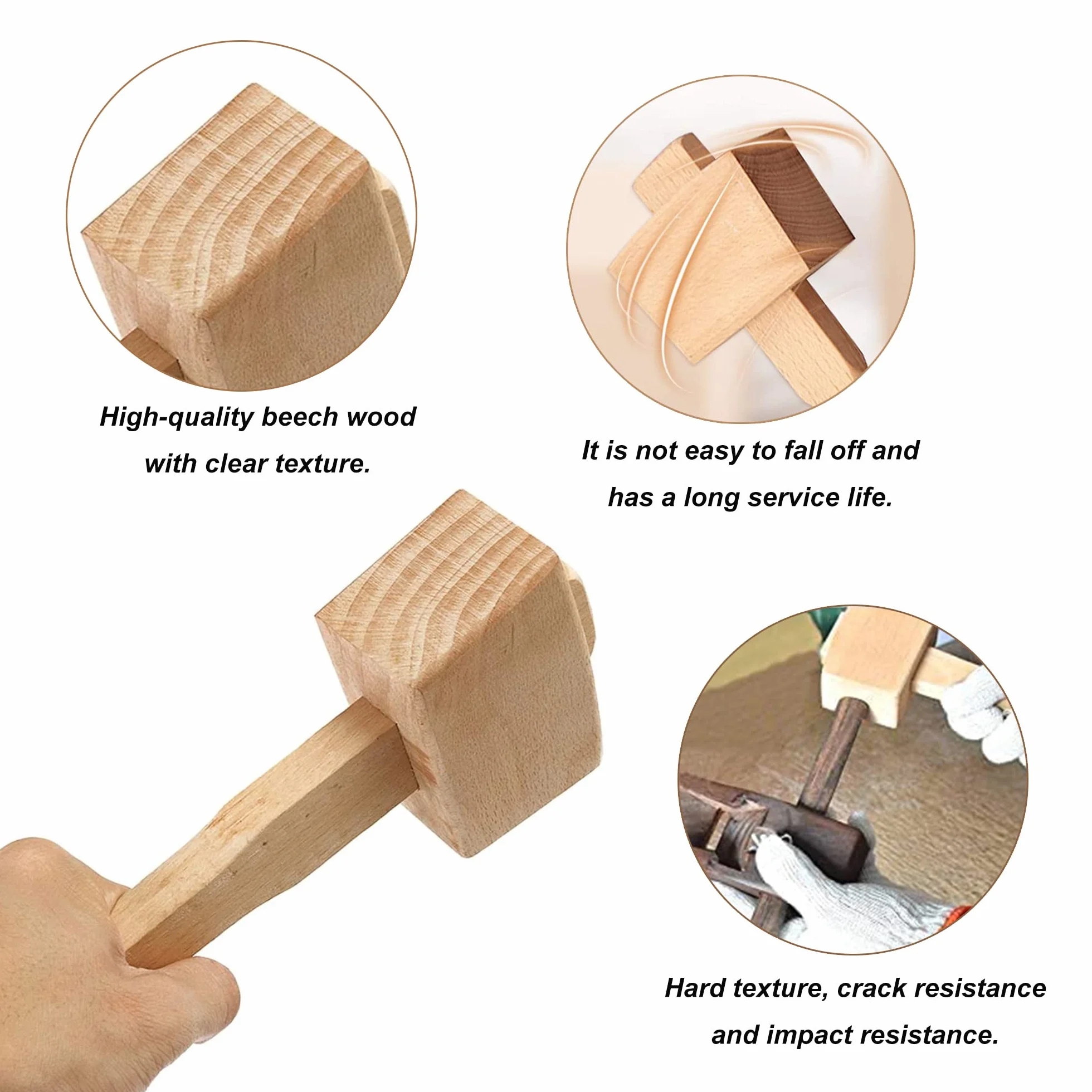 Herramienta de Carpintería de Madera - Martillo de Madera con Cincel y Pieza de Goma de 245 mm