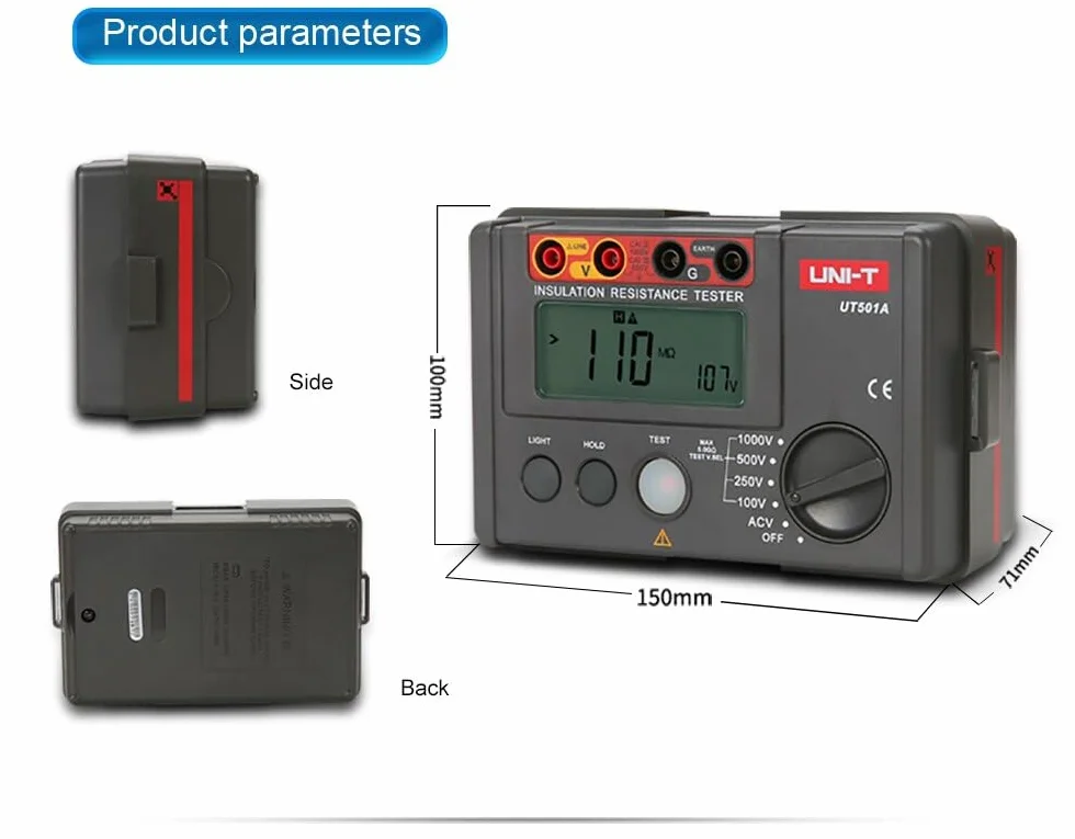 UNI-T UT502A Ground Resistance Meter Megger Auto Range Ohm Tester Megohmmeter