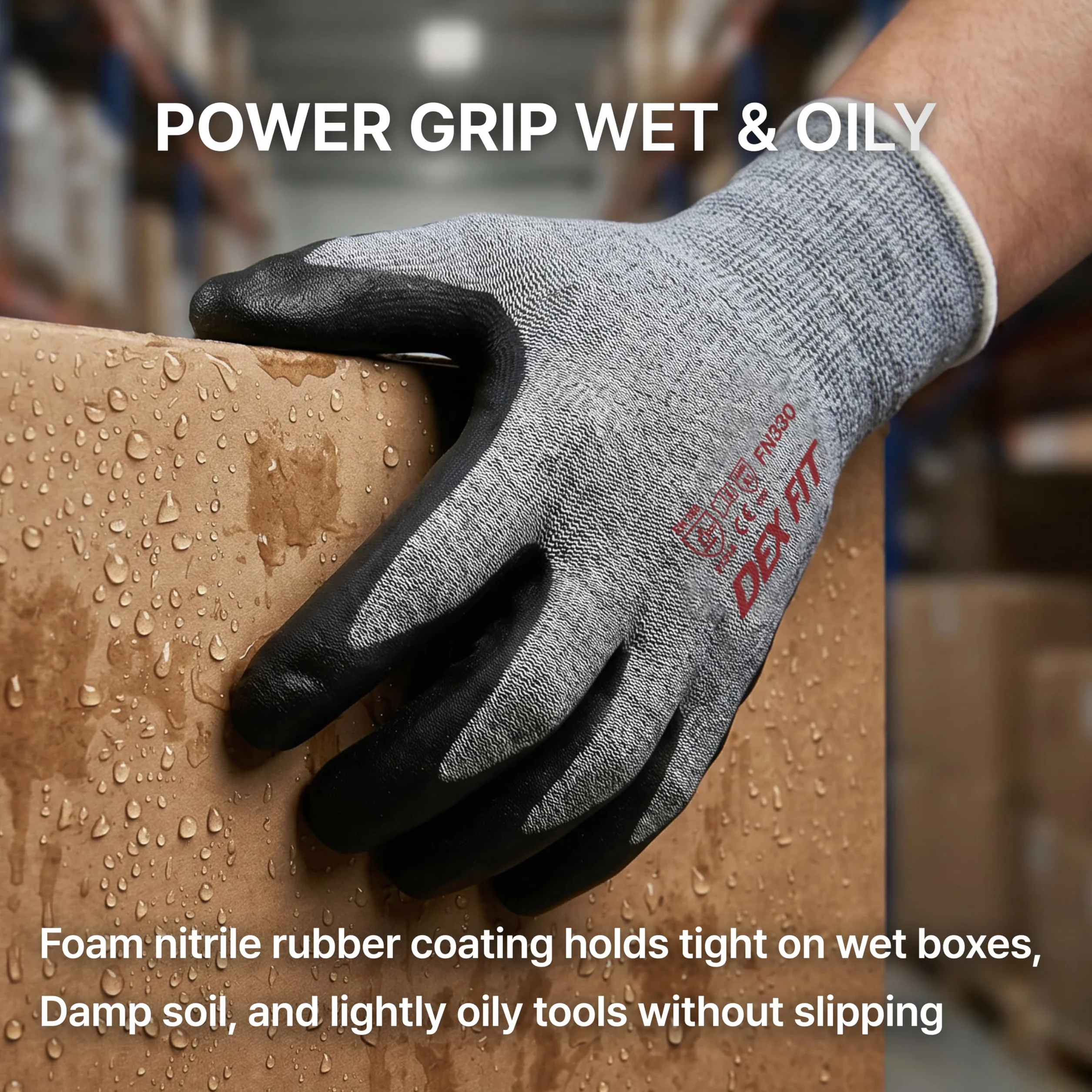 DEX FIT Guantes de Trabajo FN330, Nitrilo, Recubrimiento de Espuma Duradero, Táctil, Lavable