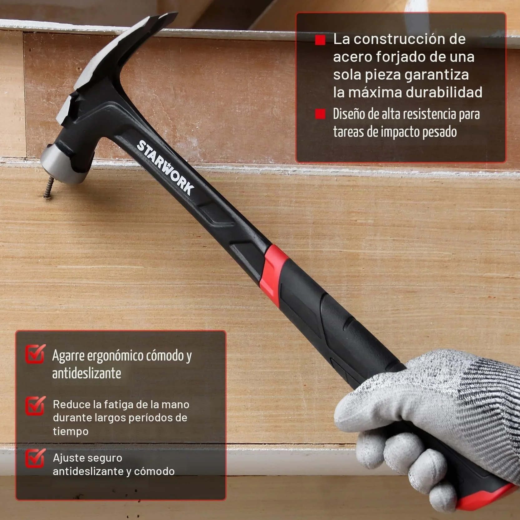 STARWORK True Mecanic - Martillo de acero con mango de acero, mango de acero, antivibración, 623 g