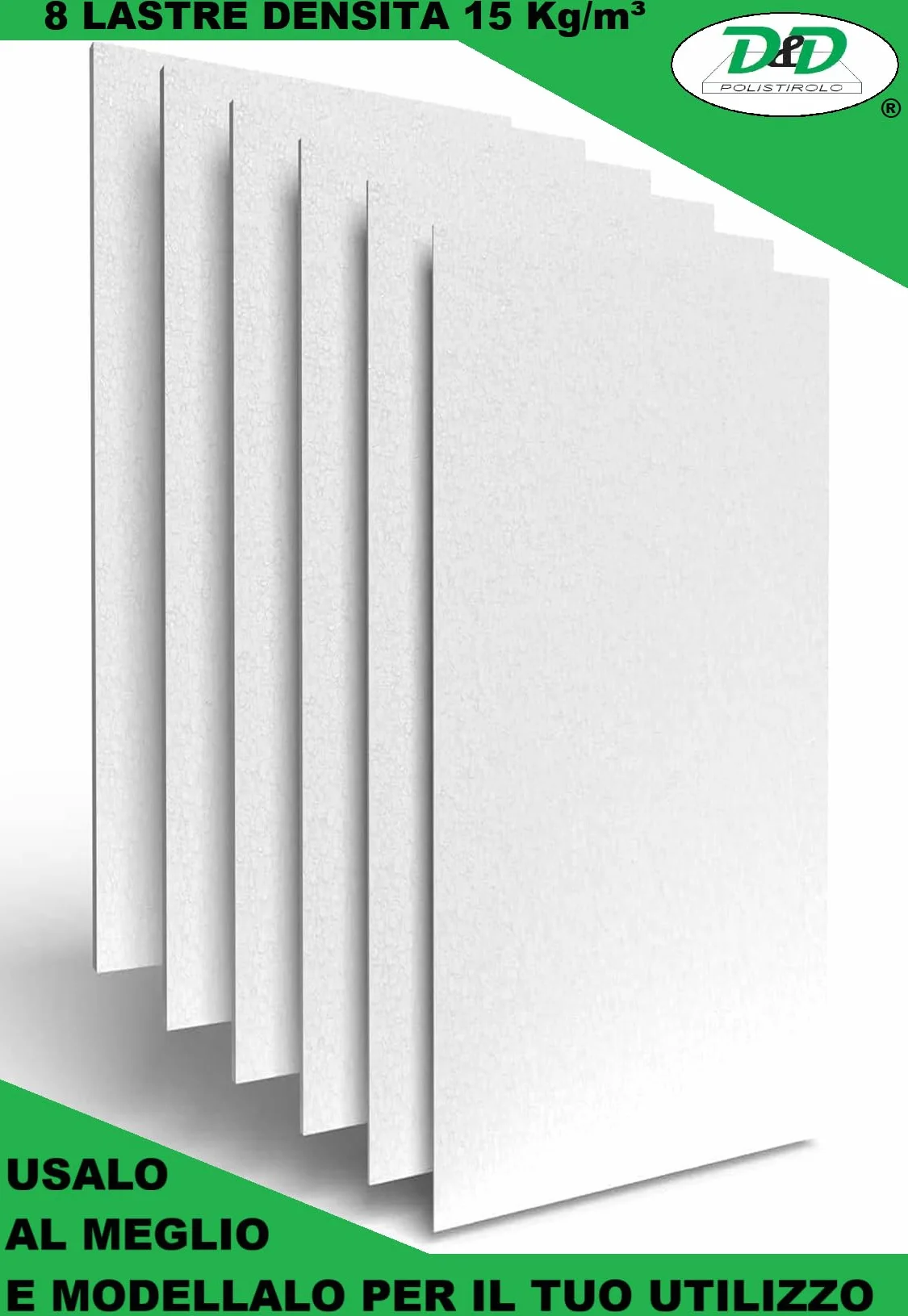 D. & D. Polistirolo® Hoja de poliestireno 100 x 50 cm 15 kg/m³ 8 placas de 2 cm
