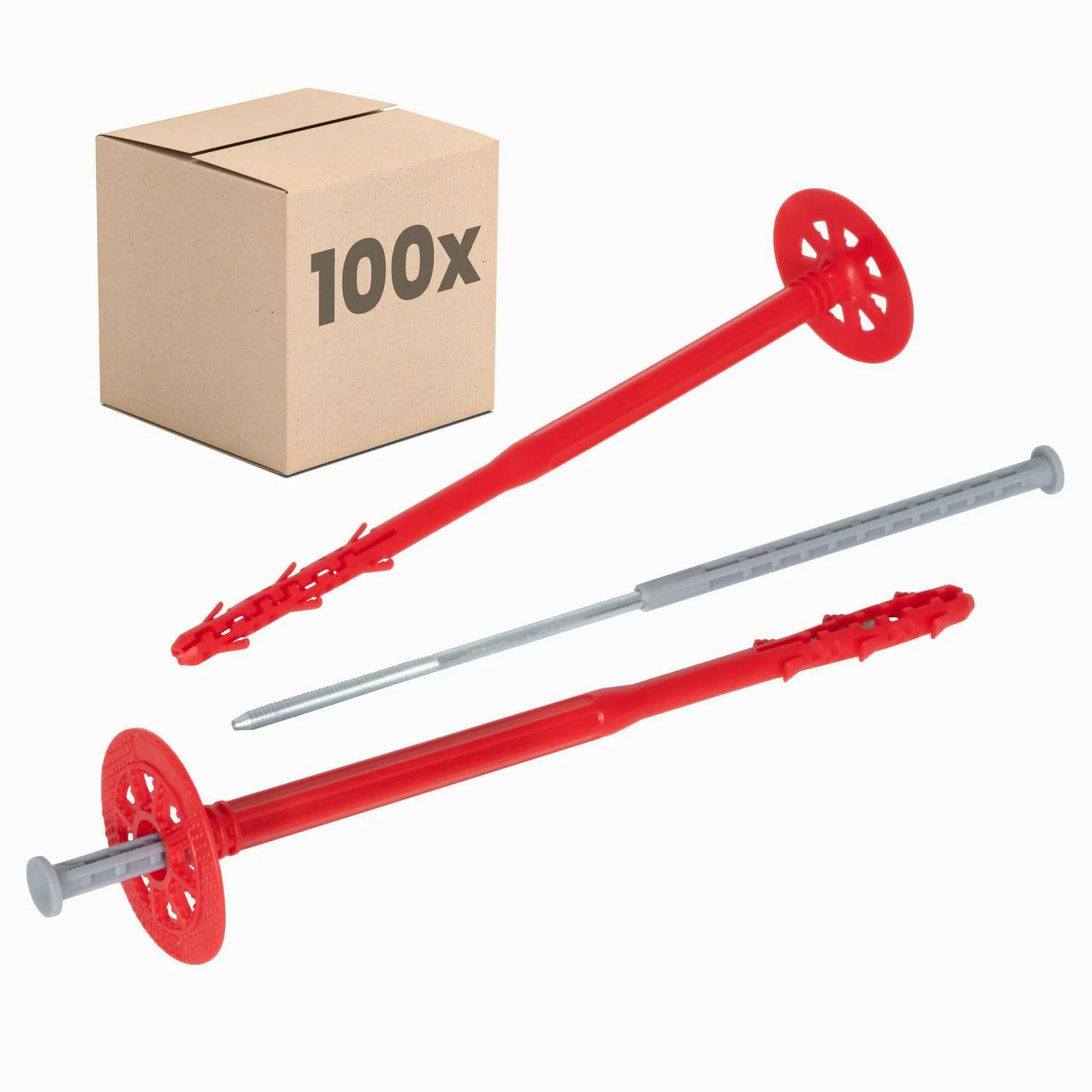 PROTEKTOR 100x Taco aislamiento, clavo acero Ø10 x 260mm plástico, acero | Taco de impacto certificado ETA con clavo para SATE, aislamiento de fachada, taco de fachada, taco de disco