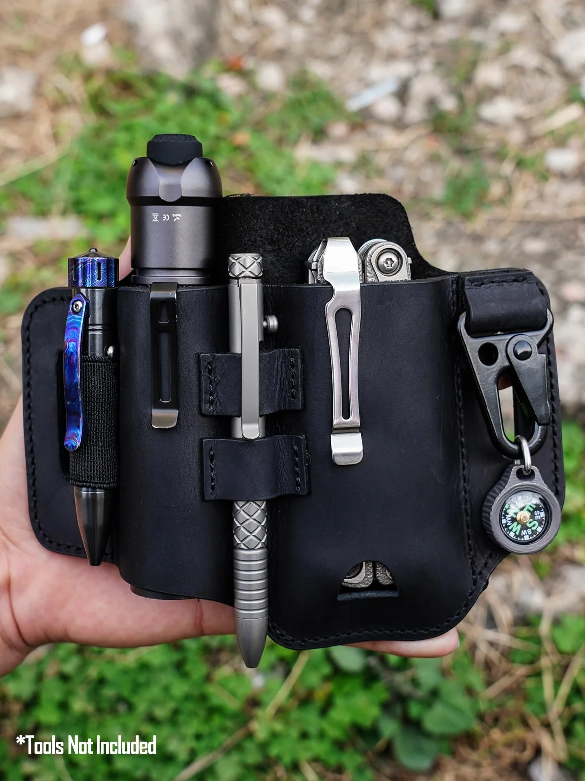 Funda multiherramienta Leatherman, organizador EDC de cuero con linterna, bolígrafo y clip de llavero, ideal para trabajo y uso diario
