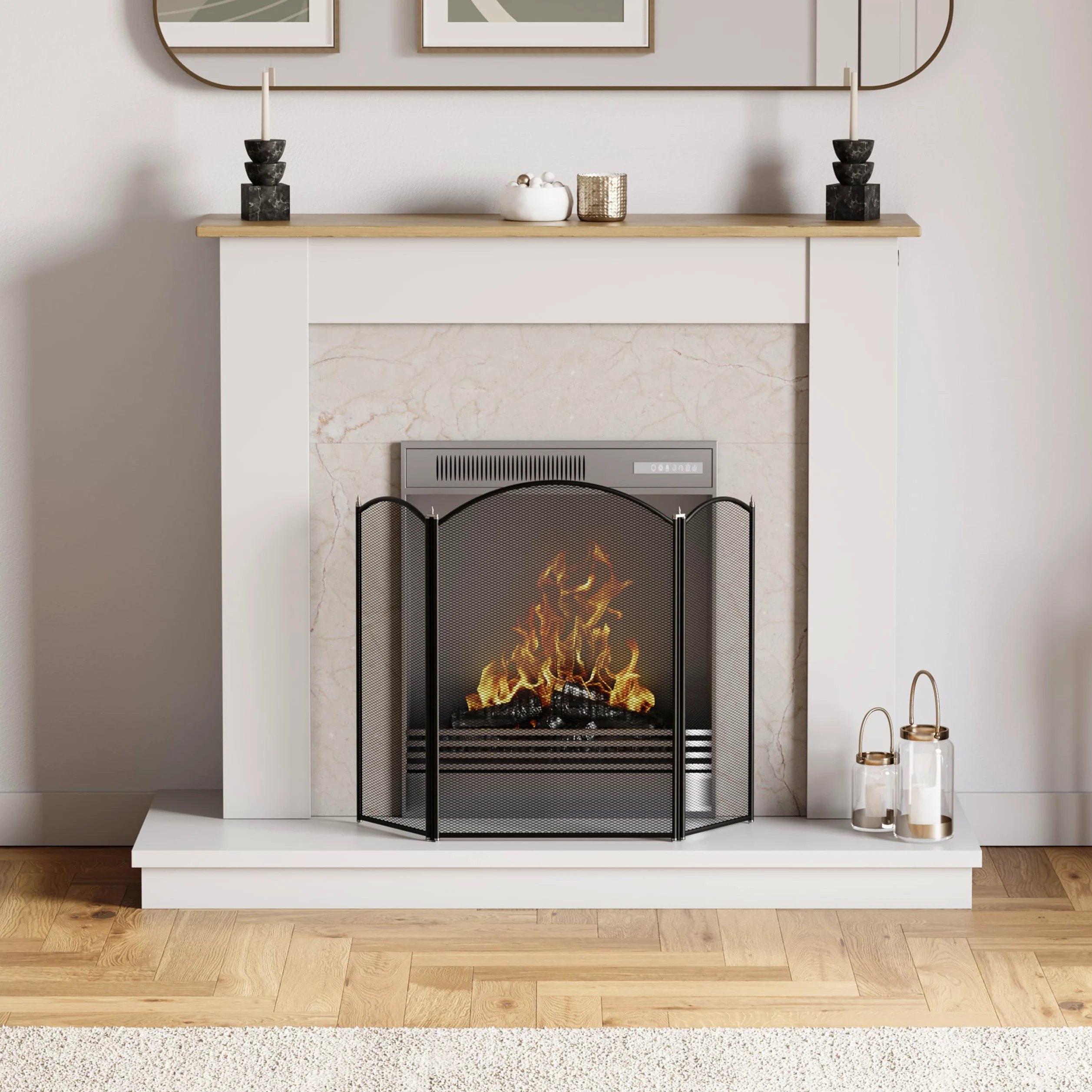 Fire Vida Selby - Protector contra Incendios de 3 Paneles, Metal, Color Negro