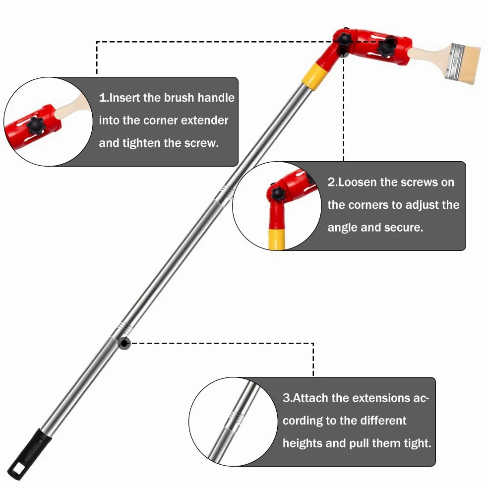 1.7m Poste de Extensión de Pincel de Pintura Herramienta Extensor de Pincel Pintura de Múltiples Angulos Soporte de Extensión de Pincel para Techos Altos Paredes Esquinas de Escaleras