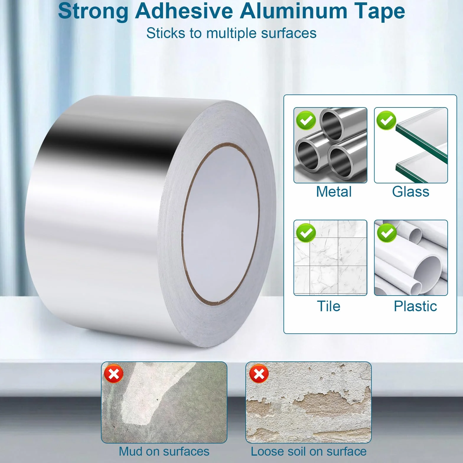 AiQInu Cinta de Aluminio 50mmX20m,Cinta Aluminio Adhesiva Impermeable y Resistente al Calor,Cinta Selladora Metálica para Conductos de Aire Altas y Bajas Temperaturas
