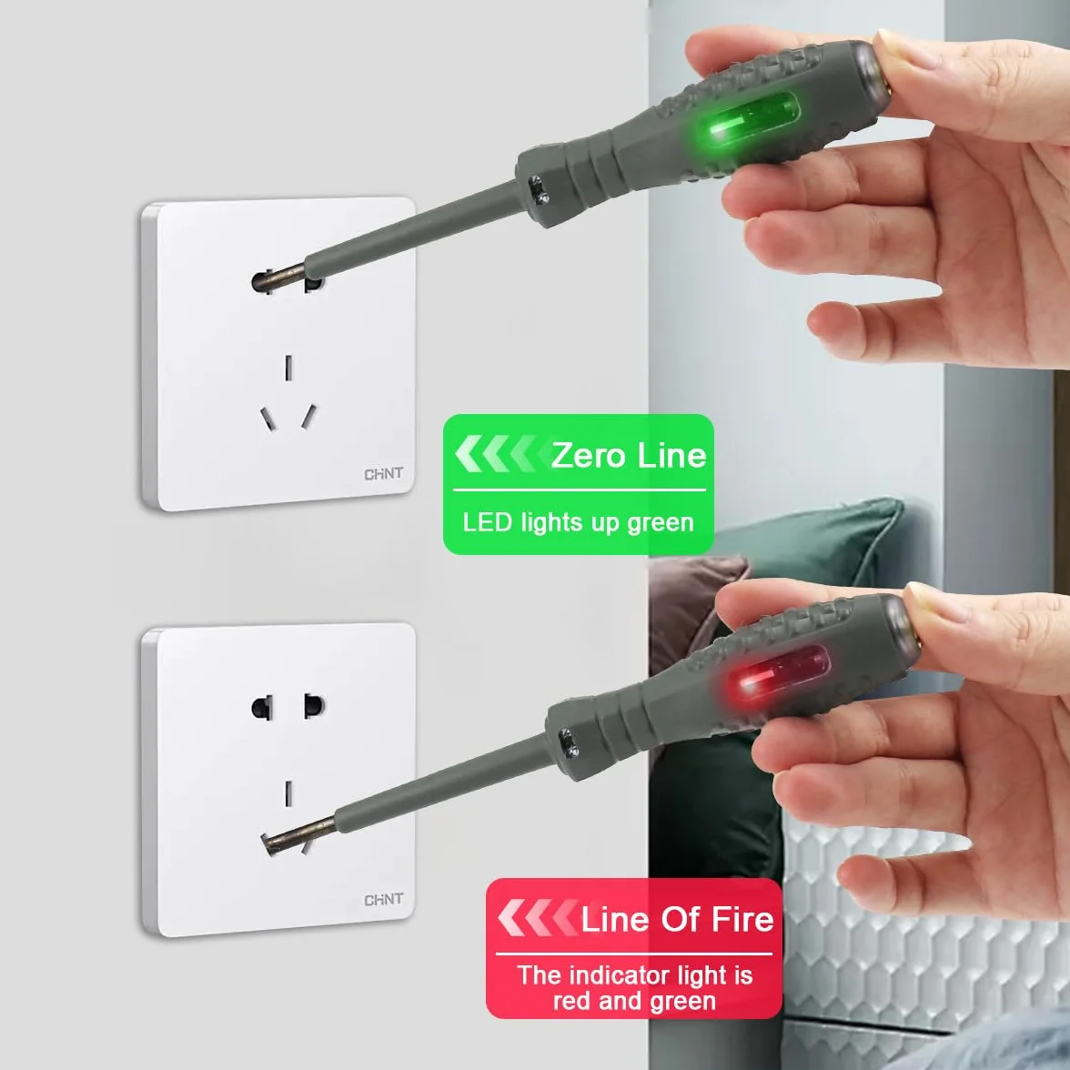 2 Piezas Probador de Voltaje con Destornillador,Herramienta de Prueba Eléctrica,Bolígrafo Probador de Voltaje Sin Contacto,con Rango CA 70V-250V, /Cero,Destornillador Estrella y Plano