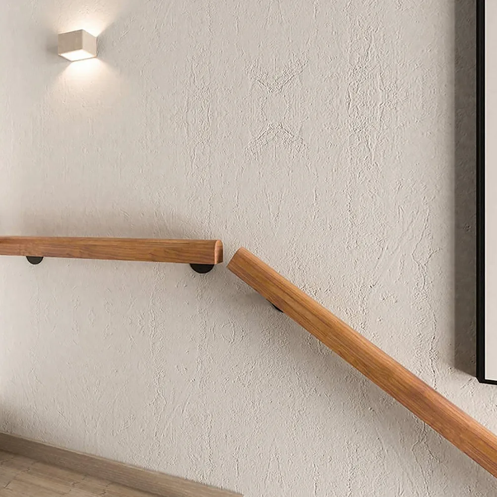 Barandilla de escalera universal para exterior, interior, barandilla de escalera de madera antideslizante, kit completo, con 2 soportes fijos de hierro, barra de soporte para pasillo de barandil
