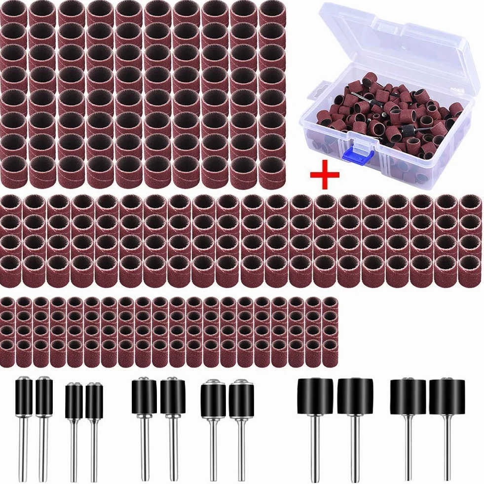 AUSTOR 252 Piezas Tambores de Lijado con Caja Libre incluso 240 Piezas Bandas de Lija y 12 Piezas Mandriles de Tambor para Herramienta Rotatoria