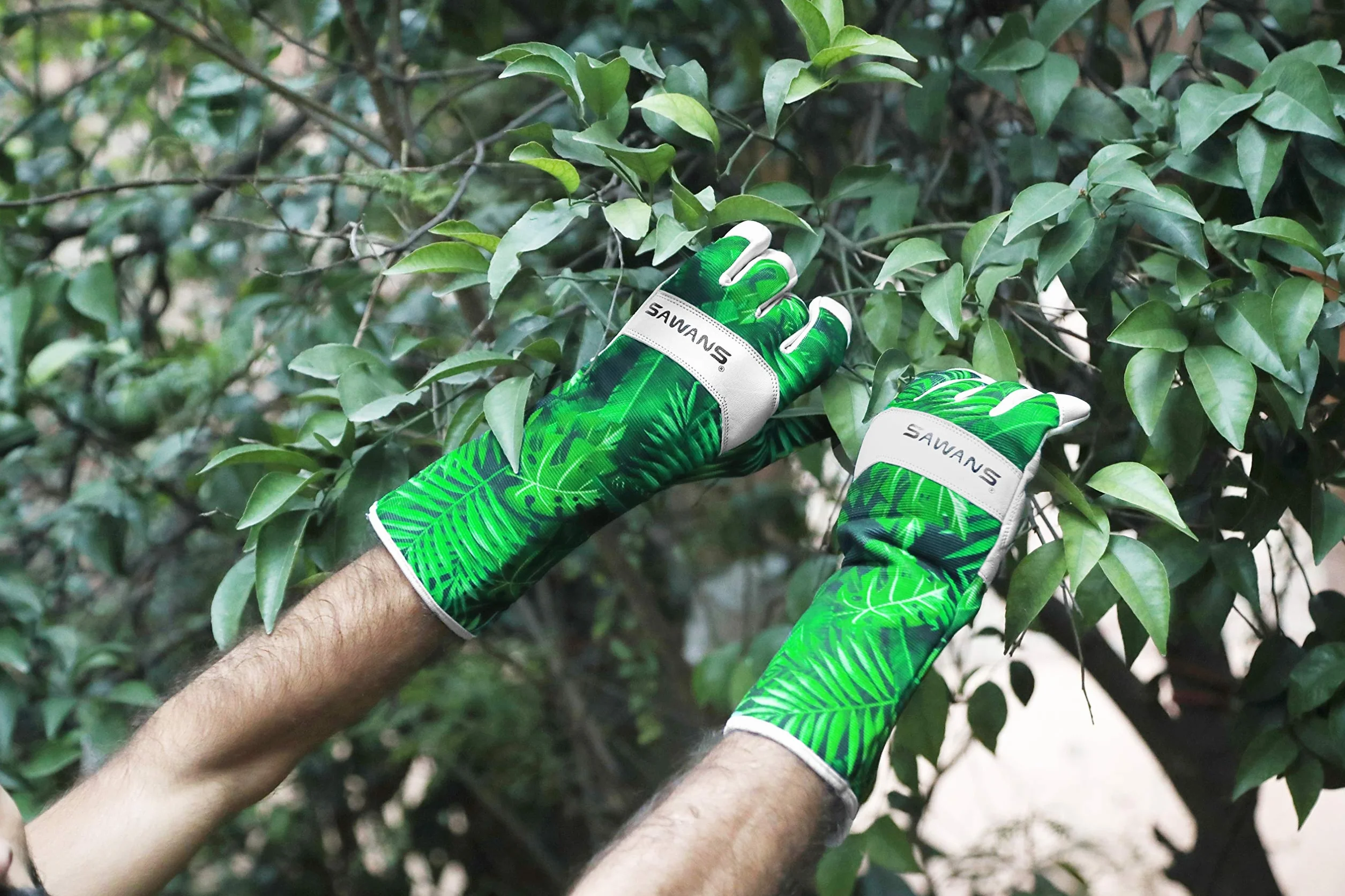 Guantes de Jardinería de Cuero Piel de Cabra Elastano Transpirable a Prueba de Espinas Protección Antebrazo Largo M
