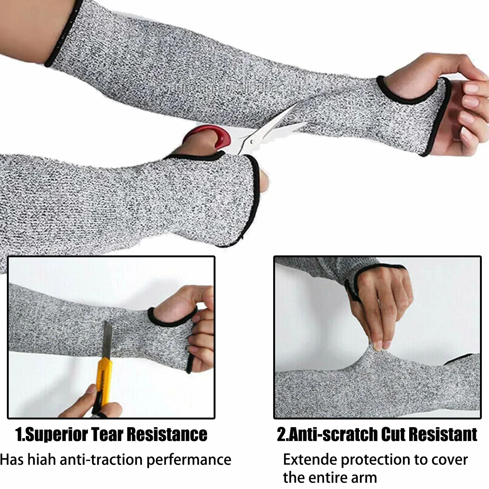 Manguito de protección contra cortes 45 cm Nylon HPPE Spandex gris transpirable para construcción cocina jardinería