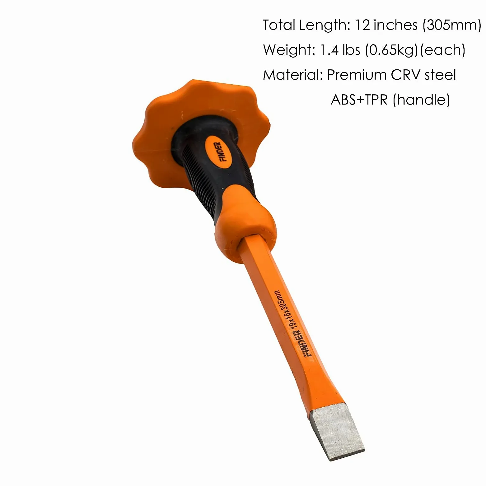 Finder 12'' Cincel de cabeza plana Con protección para las manos,Tarea pesada Cortafríos para Demoledora/Mampostería/Madera/Tallado/Hormigón Elrompedor