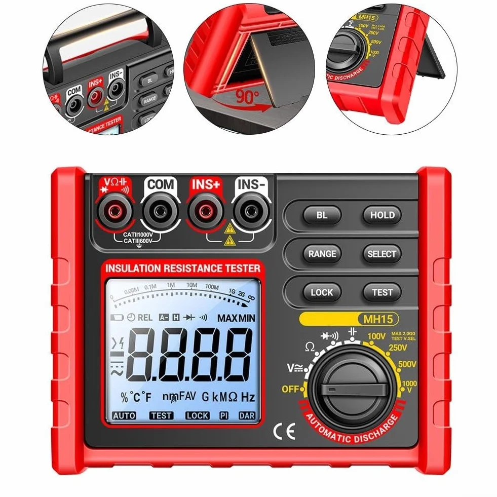 MH15 Probador digital de resistencia de aislamiento pantalla LCD retroiluminación voltaje ajustable 100V-1000V medición continuidad diodos