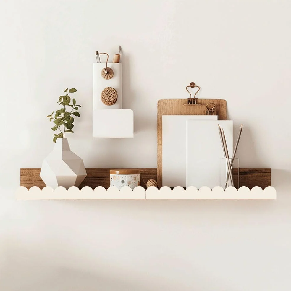 50 Piezas Moldura de Madera Decorativa Ondas 40 x 4 cm Listón Madera Festoneada Sin Terminar Moldura madera Pared con Puntos Adhesivos para Gabinete,Estante,Ventana,Puerta