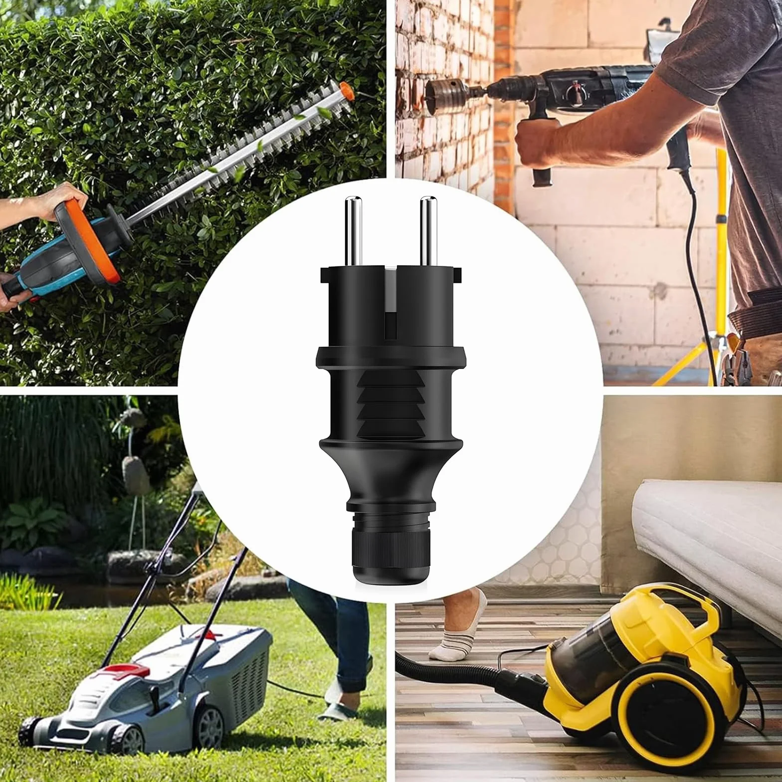 Enchufe de Schuko 250V 16A, Contacto Protector con Protección de Torsión, Clavija Macho, Negro