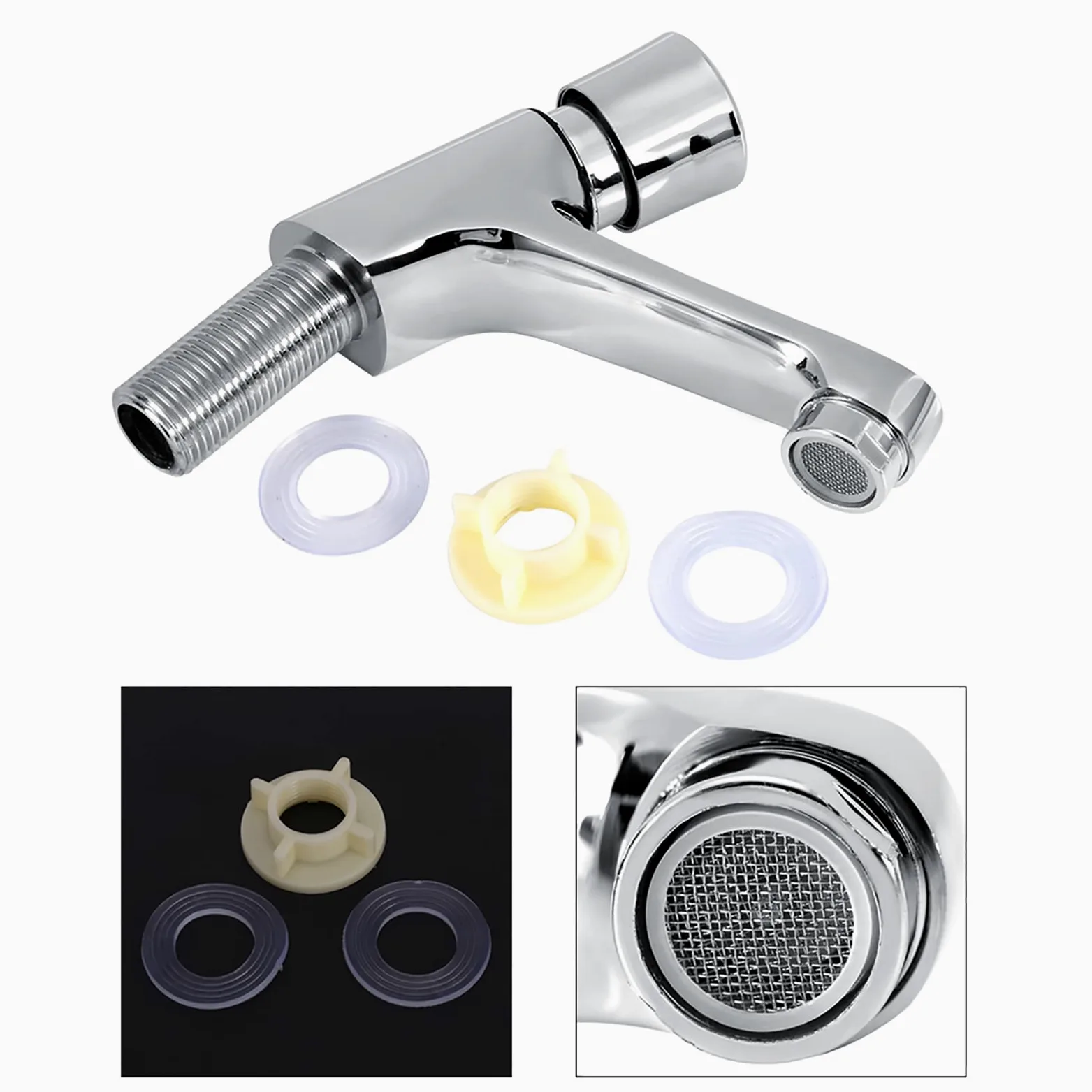 Joyzan Grifo de Retardo Tiempo, Accesorios Para Lavabo Agua Fria Cocinas Baños y Lavanderías con Filtro Cocina Bañera Fácil Instalación Tiempo Retraso 4 6 Segundos Cierre Automatico Cromado el Hogar