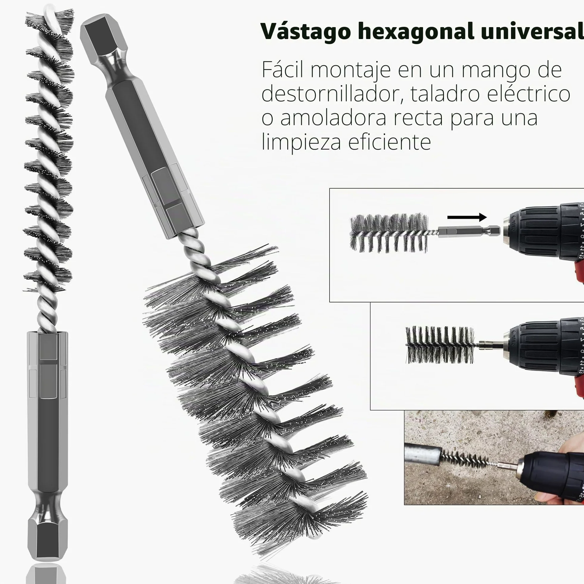 ASNOMY 14Pcs Cepillos de Alambre para Taladro, 8-25 mm Cepillo cilíndrico de acero inoxidable, con barra hexagonal, Cepillo Metálico para Limpieza y Pulido Superficies Metálicas Desoxidar