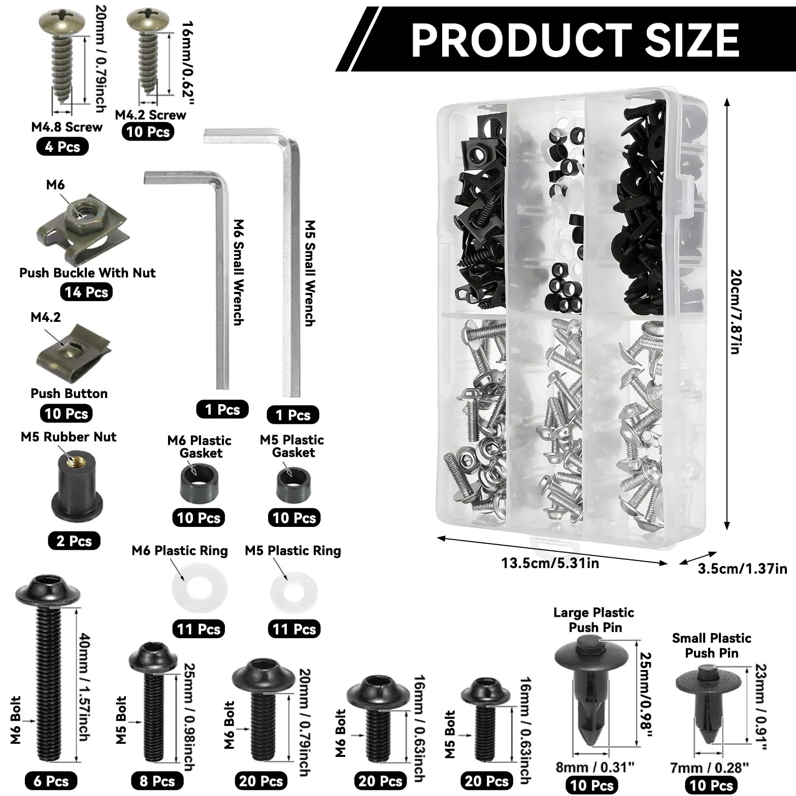 Kit Pernos Carenado Motocicleta, Juego 198 Piezas Tornillos M5 M6 Parabrisas Sujetadores Coloridos Aluminio para Montaje Carenas Motos