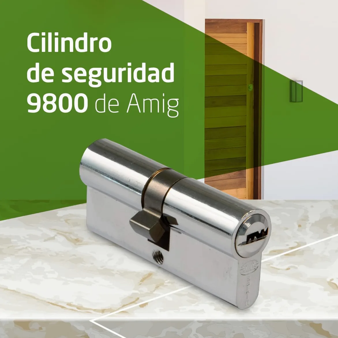 Amig - Cilindro de seguridad Mod. 9800 - Cerradura para puertas - Leva larga de 15mm - Sistema antitaladro - Incluye 5 llaves - Plateado - Medidas: 100 (50-50 mm)