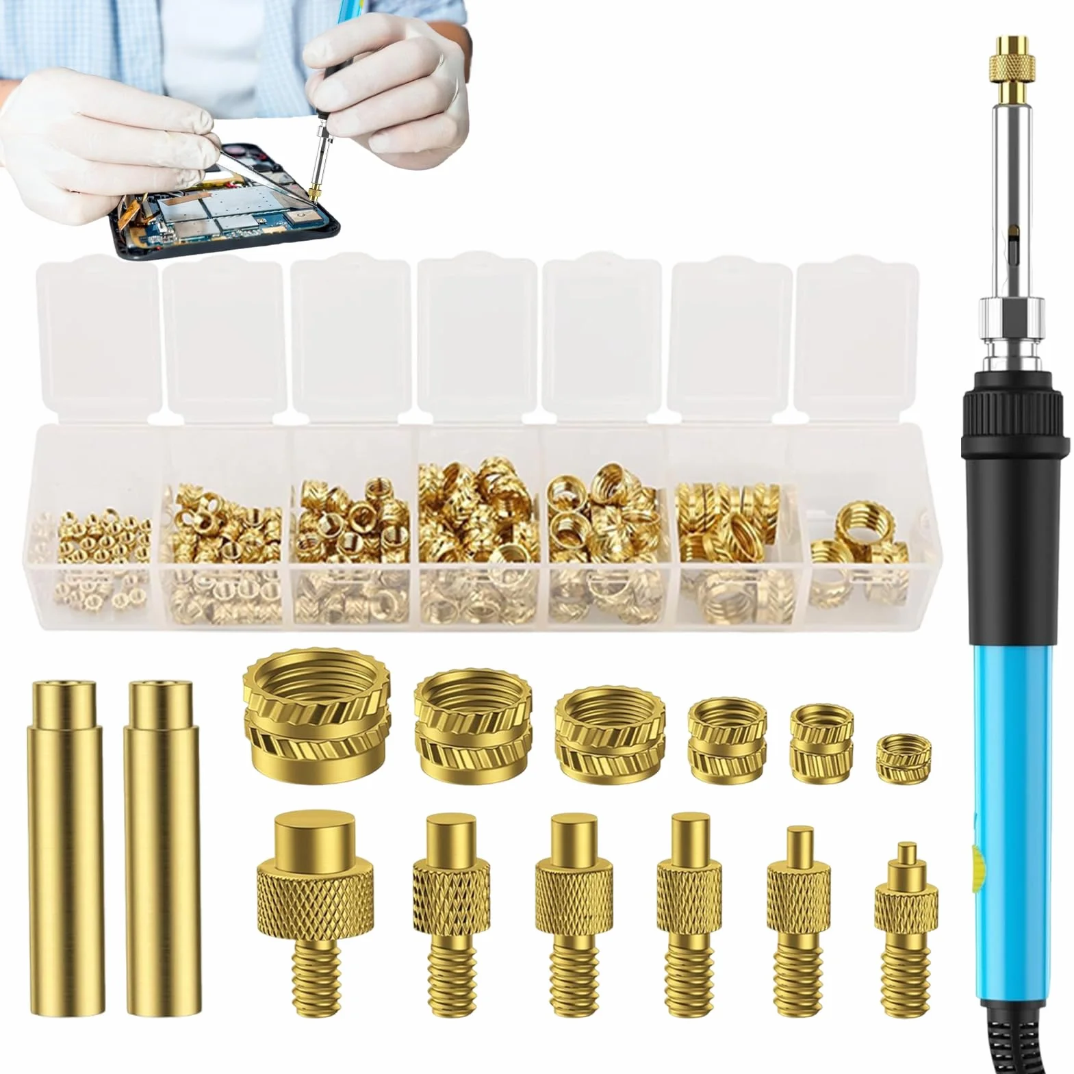 Heat Insert Tool, Soldering Iron Set, Heat Resistant Heater Adapter Kit with Welding Components, Precision Tools for Home Use, 3D Printing Projects, and Printed Circuit Board Work
