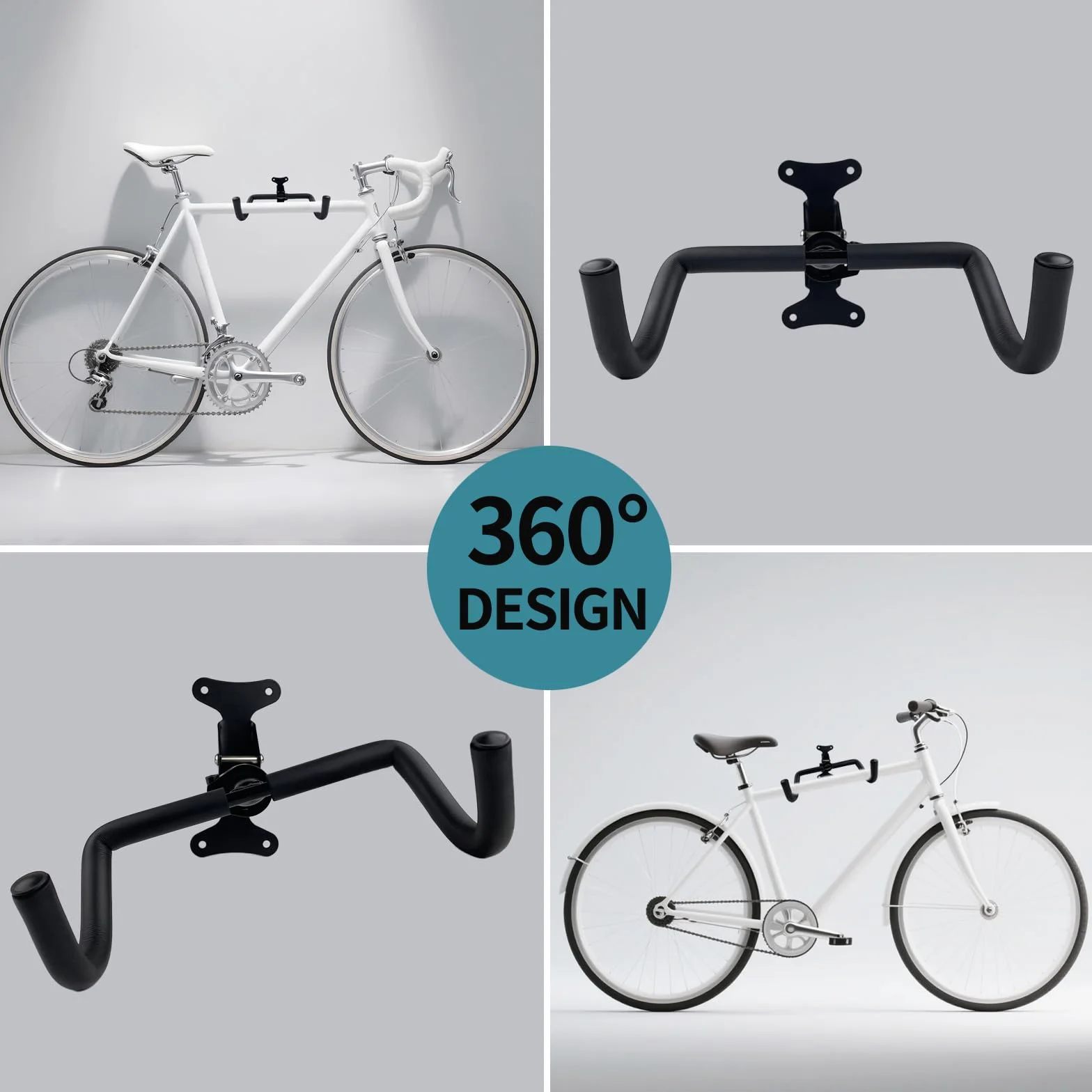 Soporte de Pared Para Bicicleta, Portabicicletas Plegable, Acolchado de Espuma EVA, Material Metálico, Angulo y Distancia de Pared Ajustables, Para Bicicleta de Montaña, de Carre