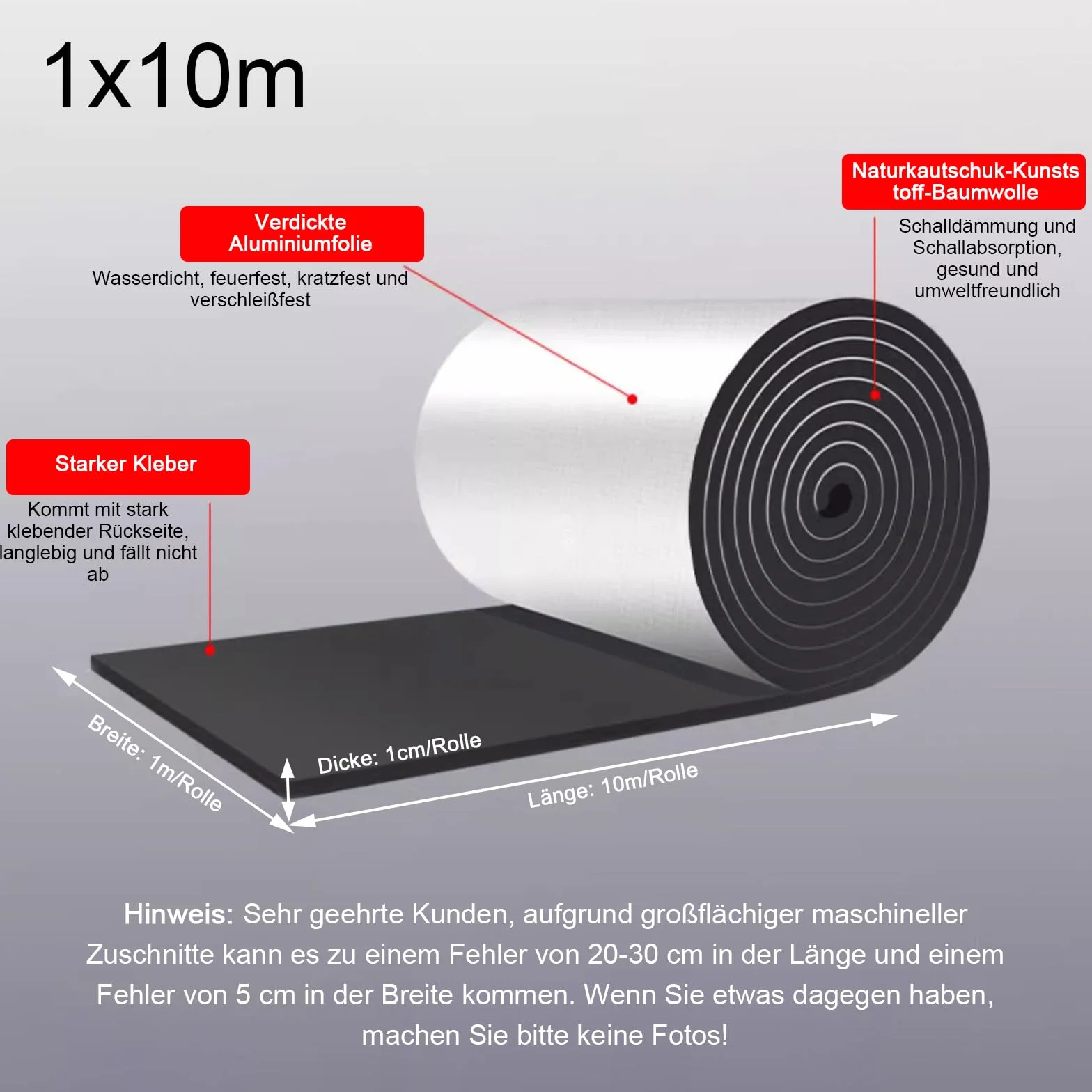 NIANTONG Aislamiento Termico Autoadhesivo Película Reflectante Impermeable 10mm 1x10m