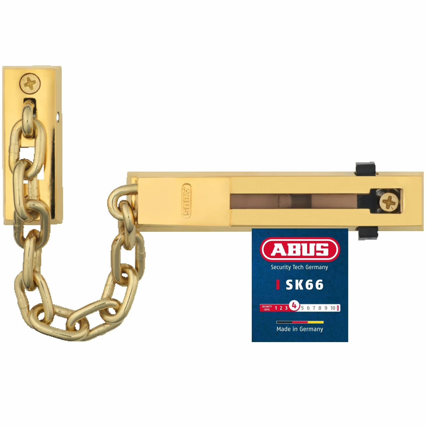 ABUS Cadena de seguridad SK66 para puerta de entrada y de vivienda - con seguro para niños - apta para puertas con apertura a izquierda y derecha - latón