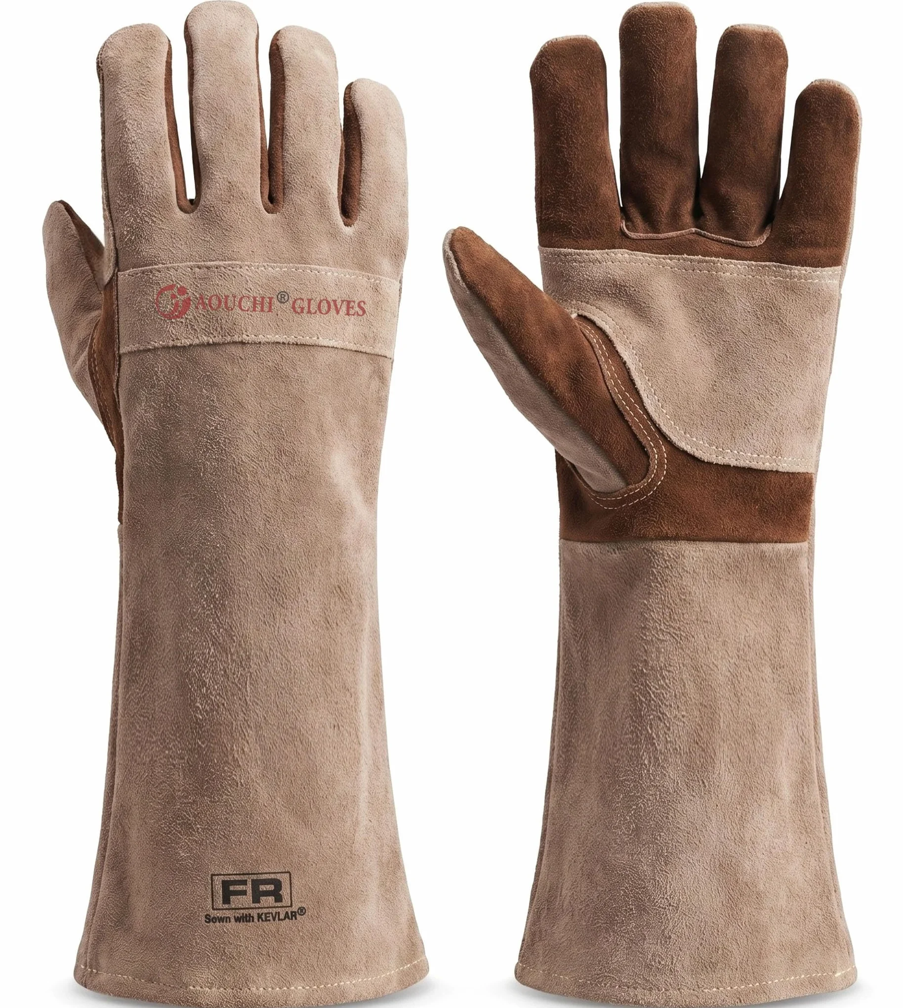 Guantes de soldadura de cuero vacuno para barbacoa, guantes de manga larga ignífugos y resistentes al calor para barbacoa, lucha contra incendios, chimenea, horno, horno, estufa, soporte para