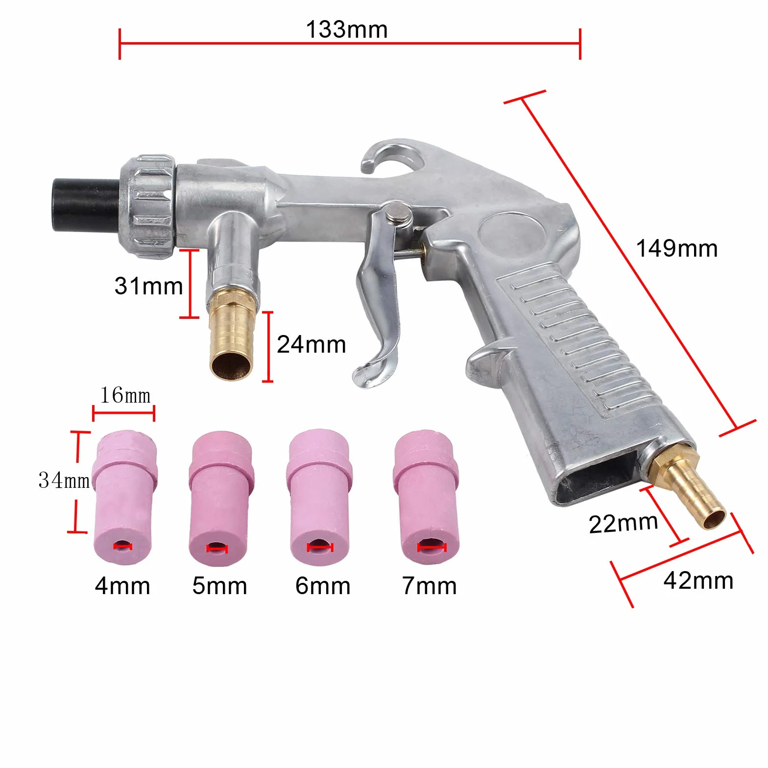 Juego de pistola de chorro de arena de aire comprimido con 4 boquillas de cerámica para chorro de arena, pistola de chorro de arena, dispositivo de chorro de arena para proyectos profesionales