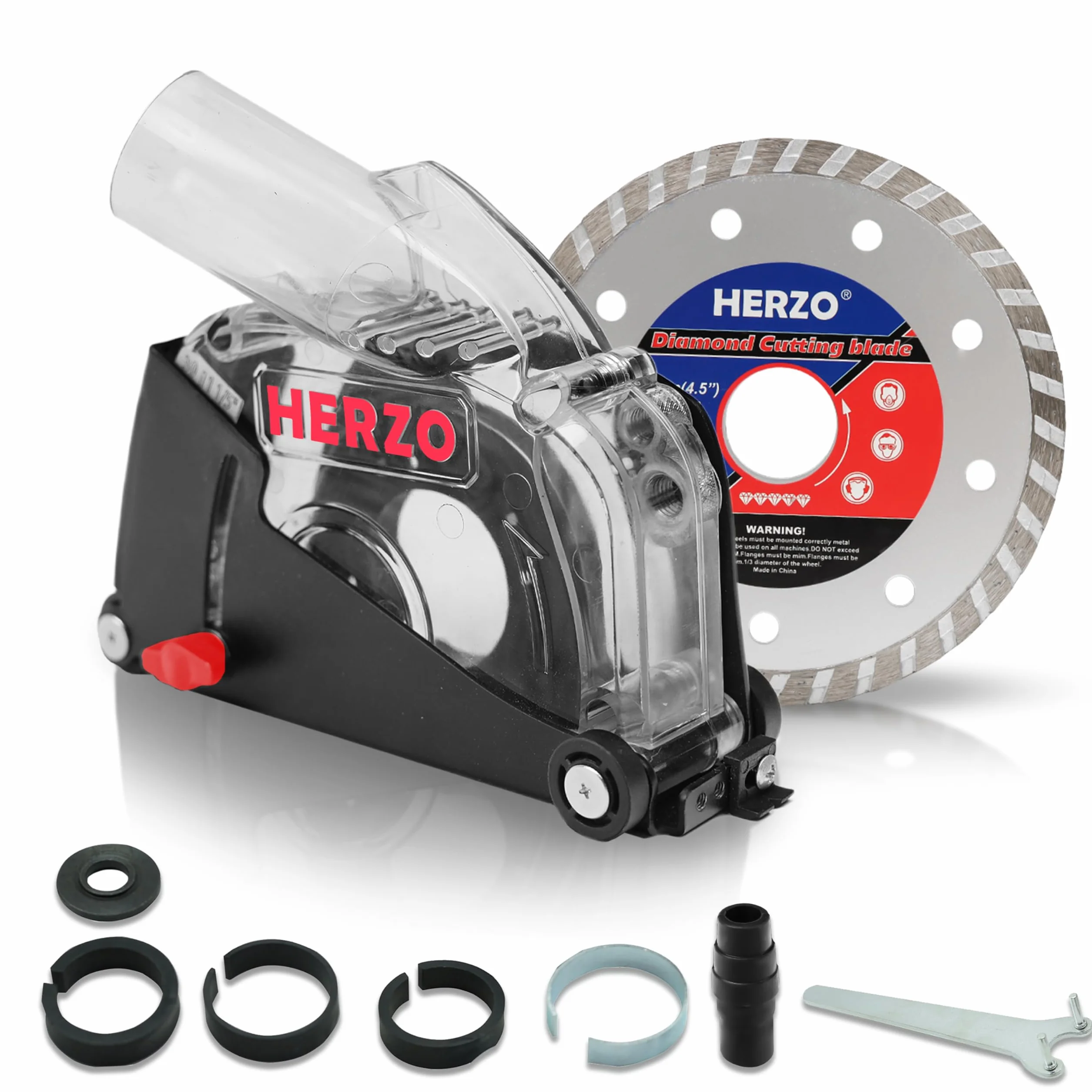 HERZO 115/125 mm Guía de corte con racor de aspiración para cortar, Negra