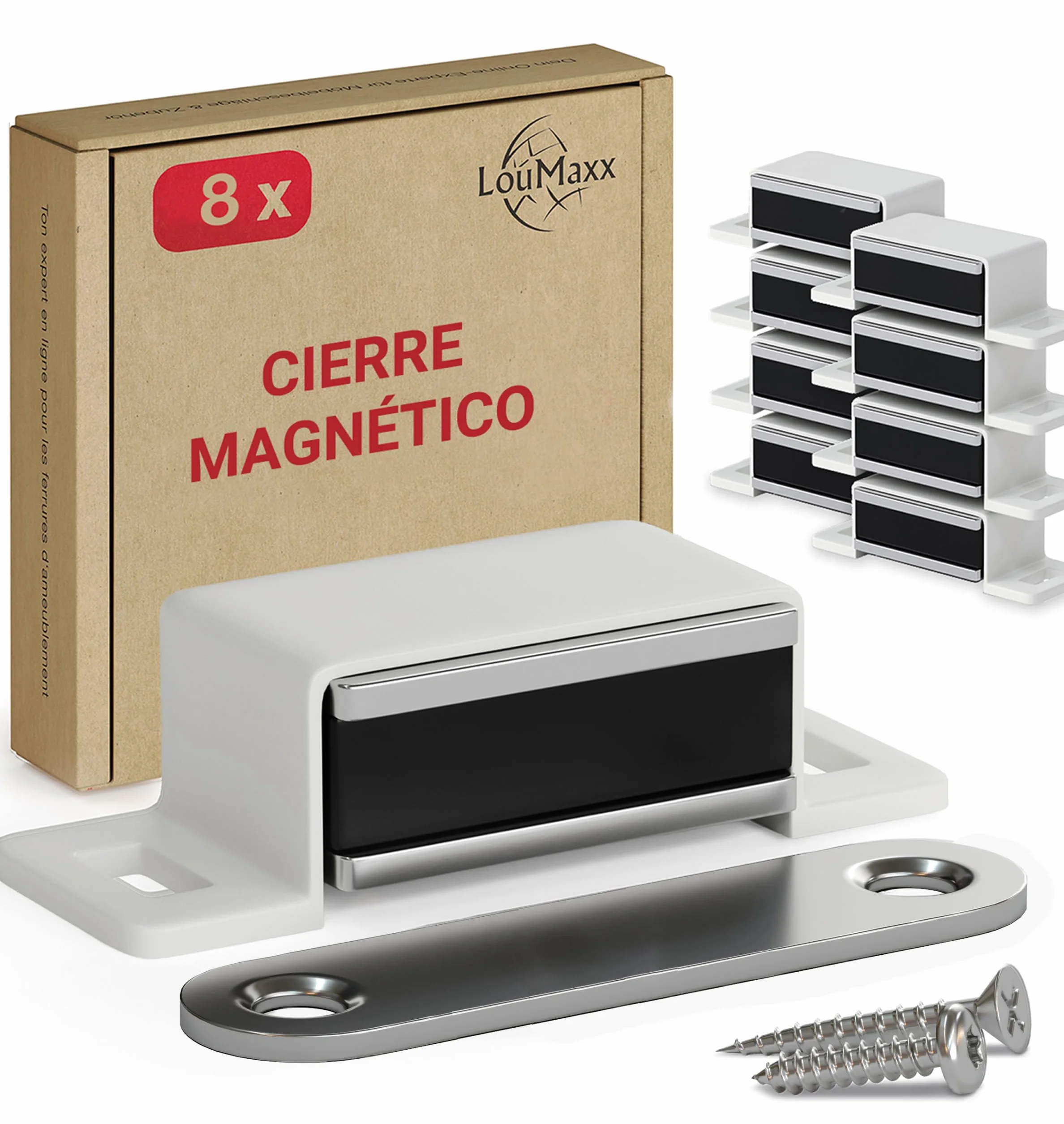 LouMaxx Cierre magnético fuerte 8 unidades blanco 4 kg para puertas armarios muebles