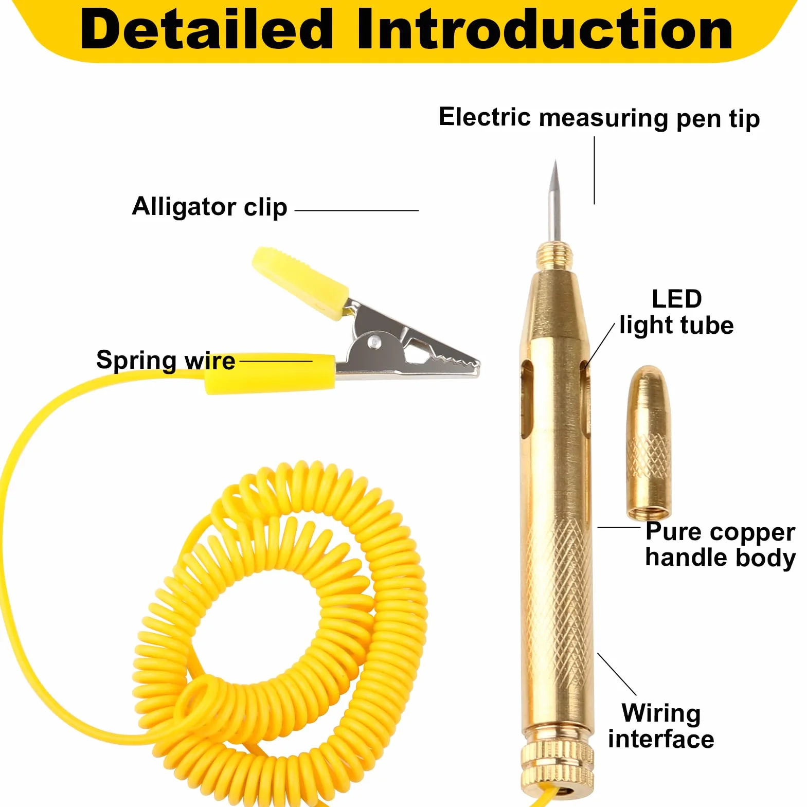 Comprobador Fusibles Coche 6V/12V/24V DC Buscapolos Voltaje con Pinza Cocodrilo Sonda Acero Cable Espiral