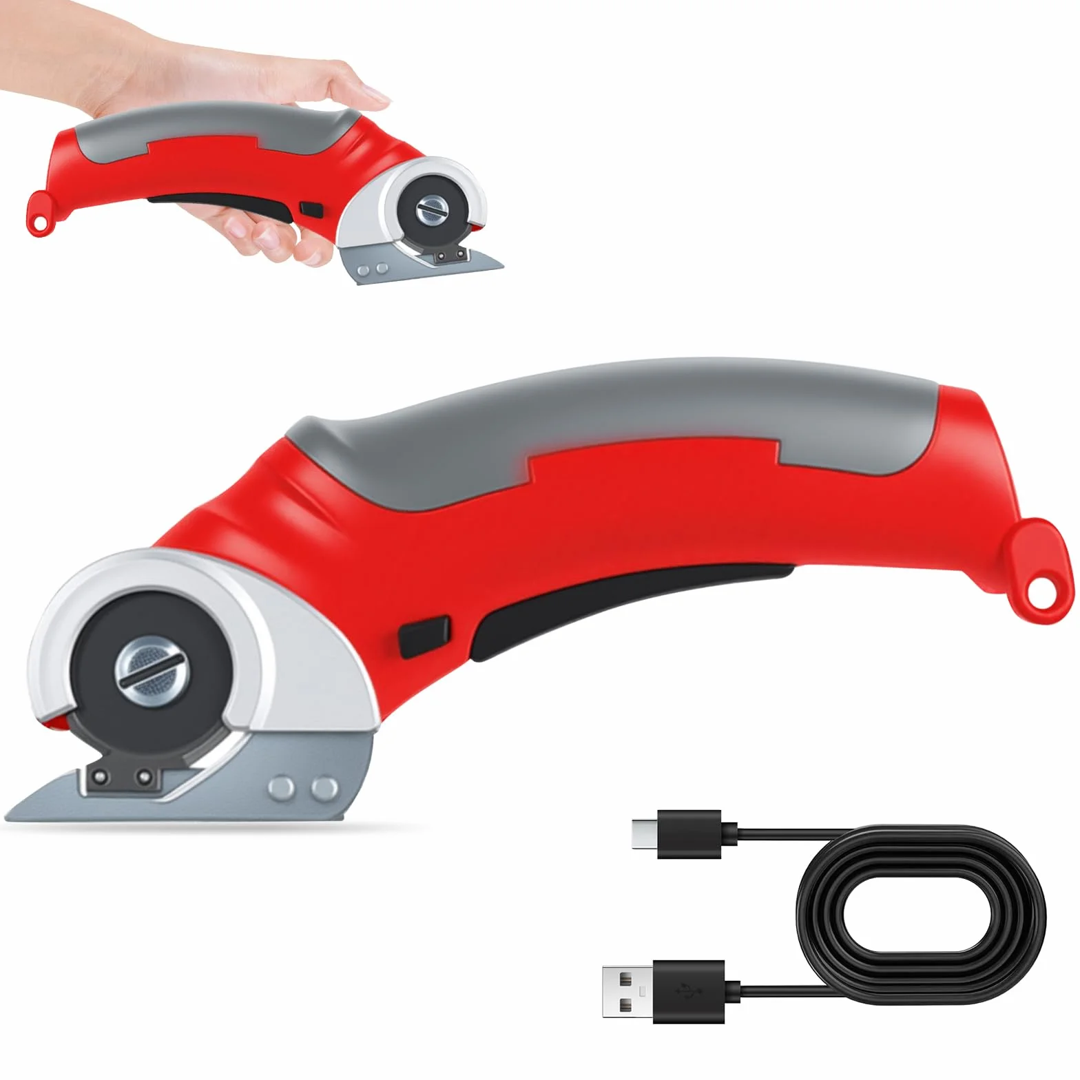 Cortador de cartón eléctrico, 2000 Mah, tijeras eléctricas, 4,2 V, tijeras eléctricas con interruptor de seguridad, para telas alfombras de cuero (rojo)
