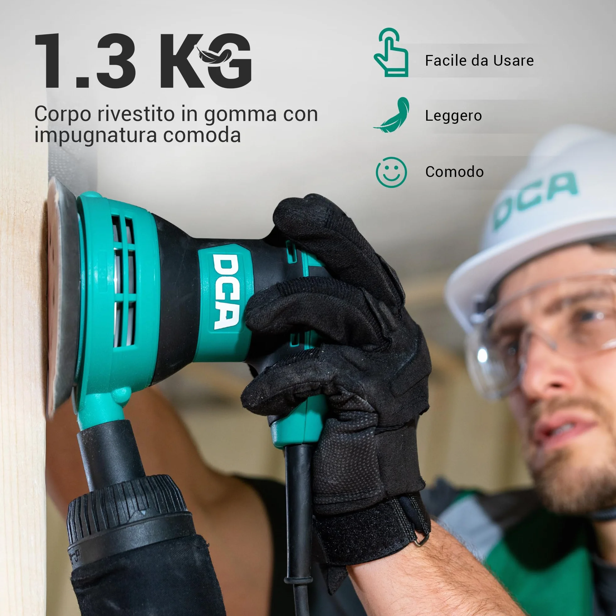 DCA Lijadora Orbital 300W, 6 Velocidades 12000RPM Lijadora Madera, Lijadora Eléctrica con Recogida de Polvo, 10psc 125MM Lija para superficies de madera y acero, lijado y pulido de madera, DIY