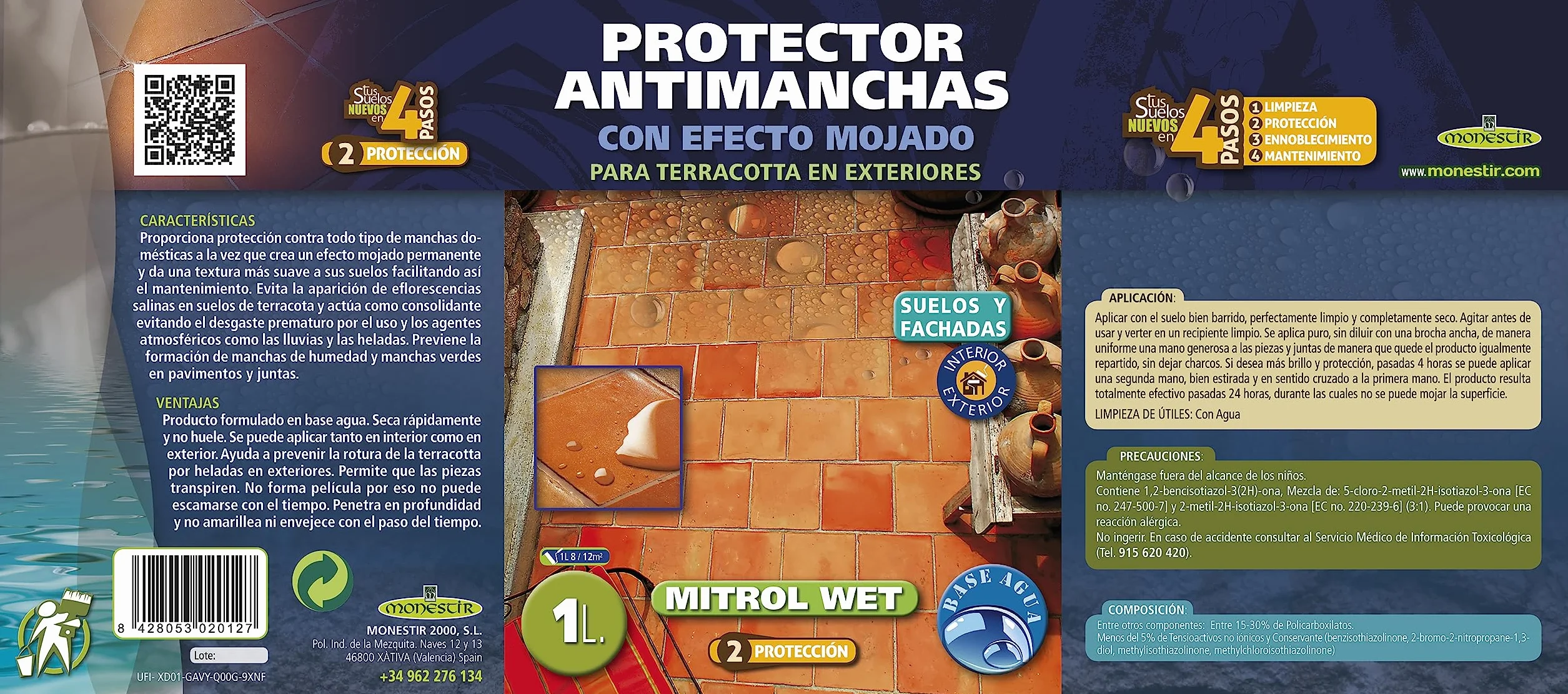 MONESTIR MITROL WET PROTECTOR ANTIMANCHA EXTERIORES EFECTO MOJADO 1L MONESTIR