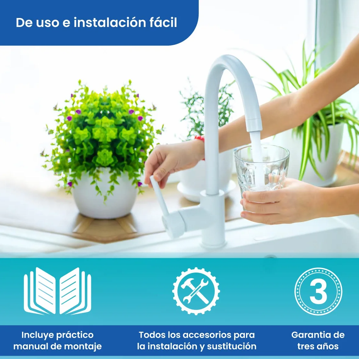 Kit de 5 Filtros Universales para Osmosis Inversa - Incluye Membrana Vontron de 50GPD, Rollo de Teflón, Conectores y T - Ideal para Equipo de 6 Etapas Universal - Nature Water Professionals