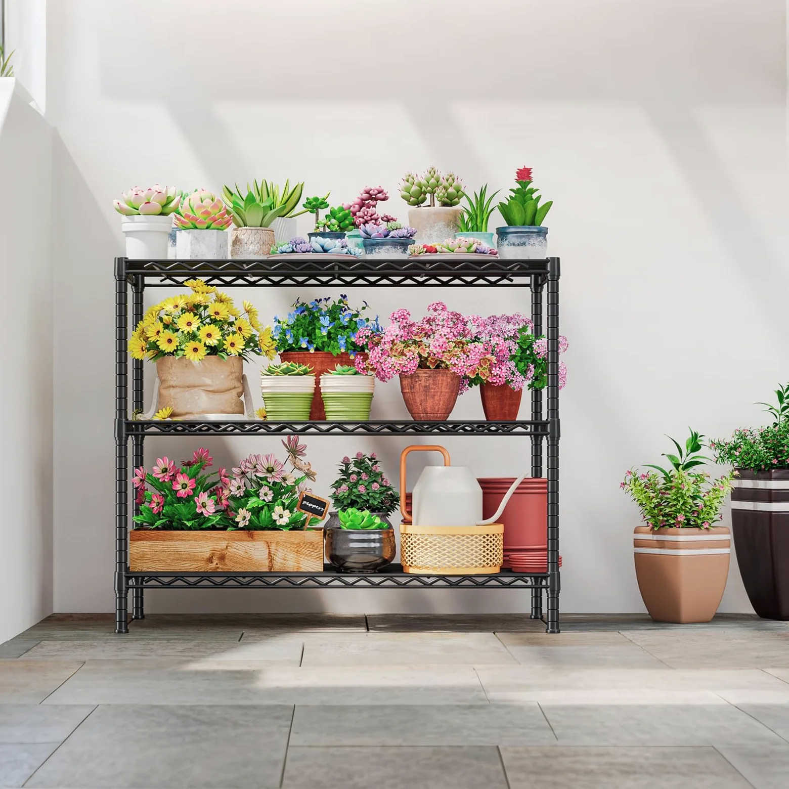 Estante Metálico de 3 Niveles,Ajustable,35.6x14x36,Negro | Estantería Resistente Para Cocina, Despensa, Garaje, Baño ,Cina, Despensa, Garaje, Baño