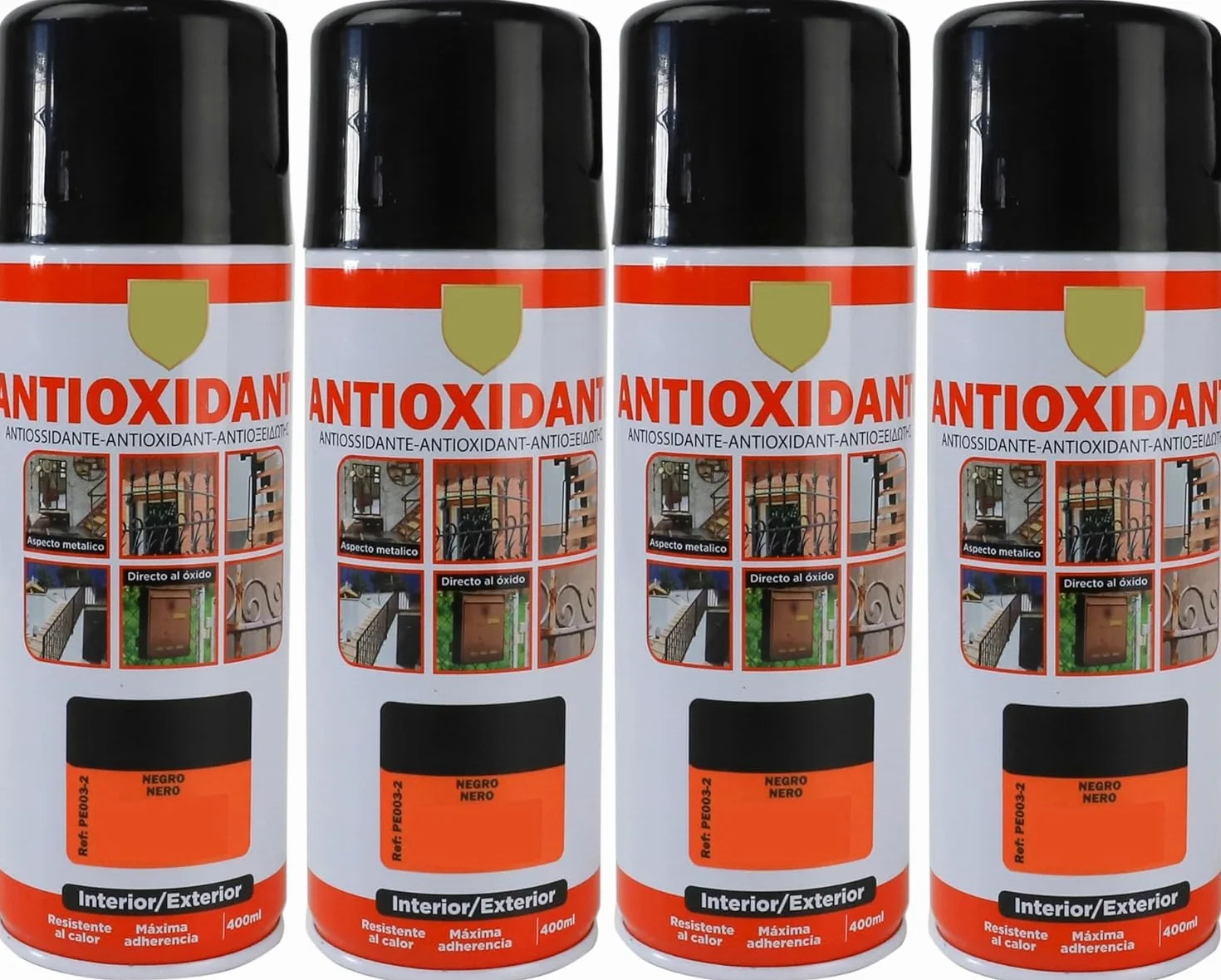 MORE FREE-Pintura Spray Antioxidante Negra 400 Ml para las Superficies de Metal, Hierro y Aluminio,Pack de 4 Unidad