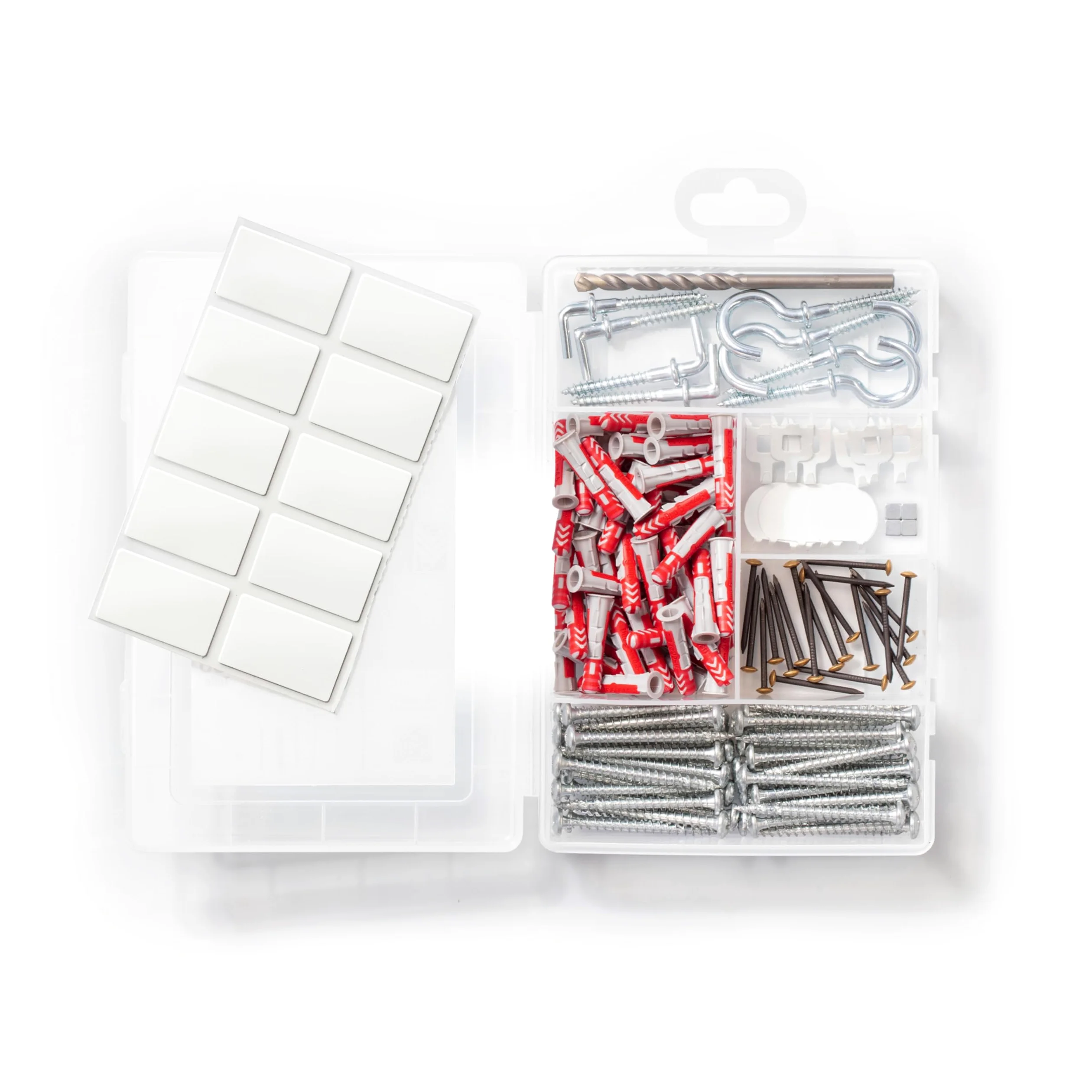 fischer EasyDIY - Caja decorativa con ganchos, tornillos, tacos y más, ideal para los entusiastas del bricolaje para fijar ideas creativas de decoración, juego preclasificado en caja de plástico, 141