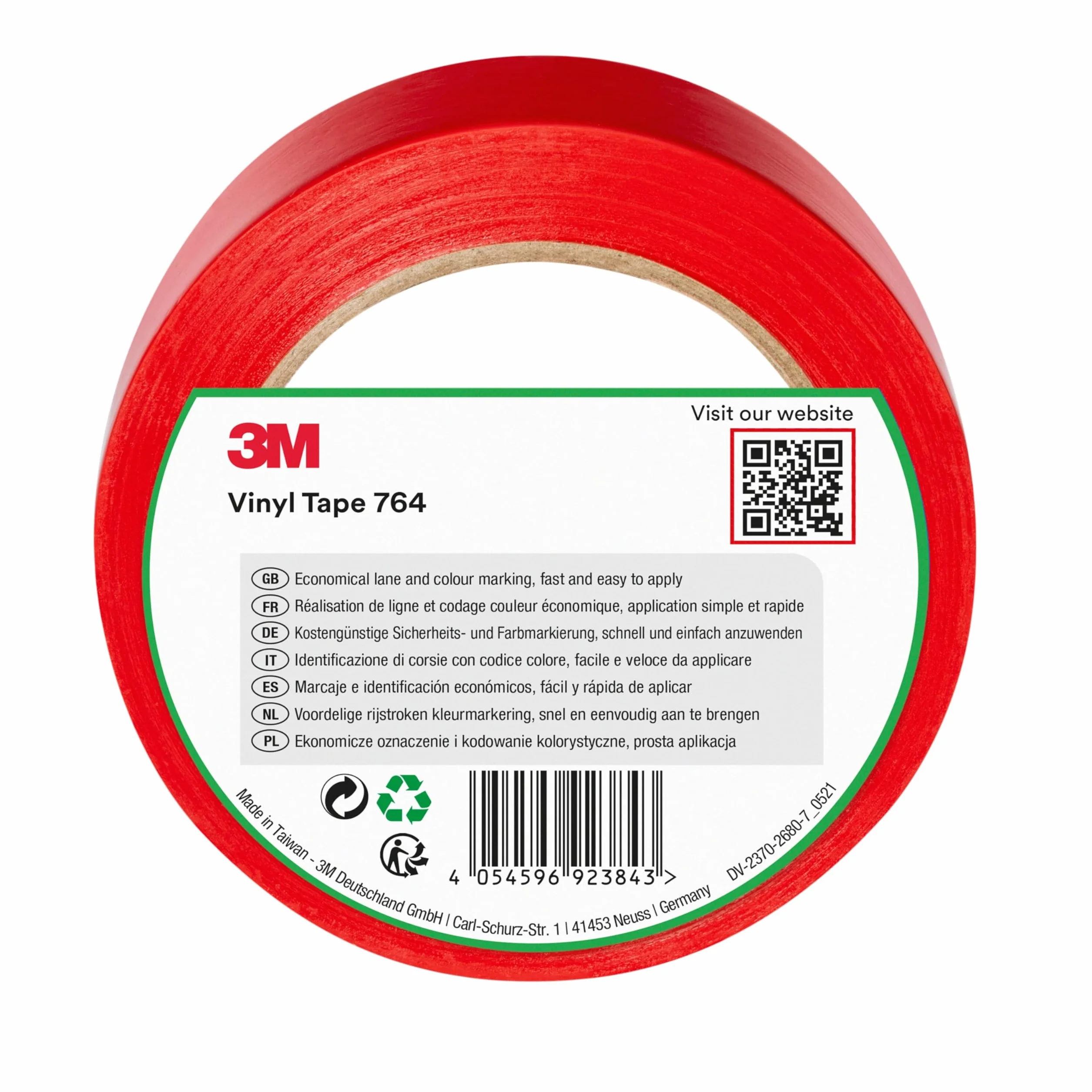 3M Cinta de Vinilo 764, Roja, 50 mm x 33 m