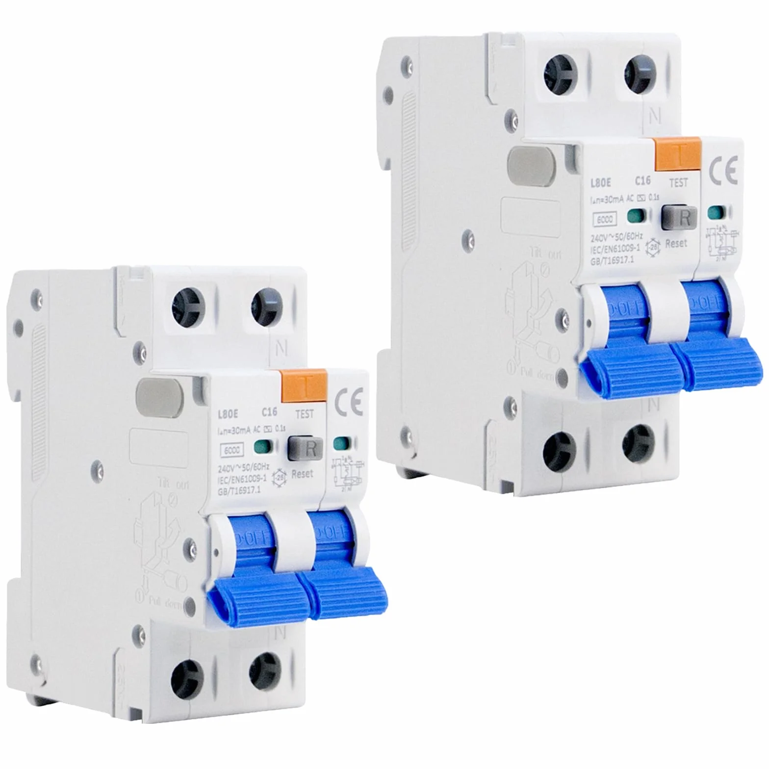 Fi Interruptor Diferencial Tipo AC 16A 30MA 1P+N, Interruptor de Corriente Residual, RCBO 6KA Protección Contra Corriente de Fuga, Sobrecarga y Cortocircuitos-2PCS