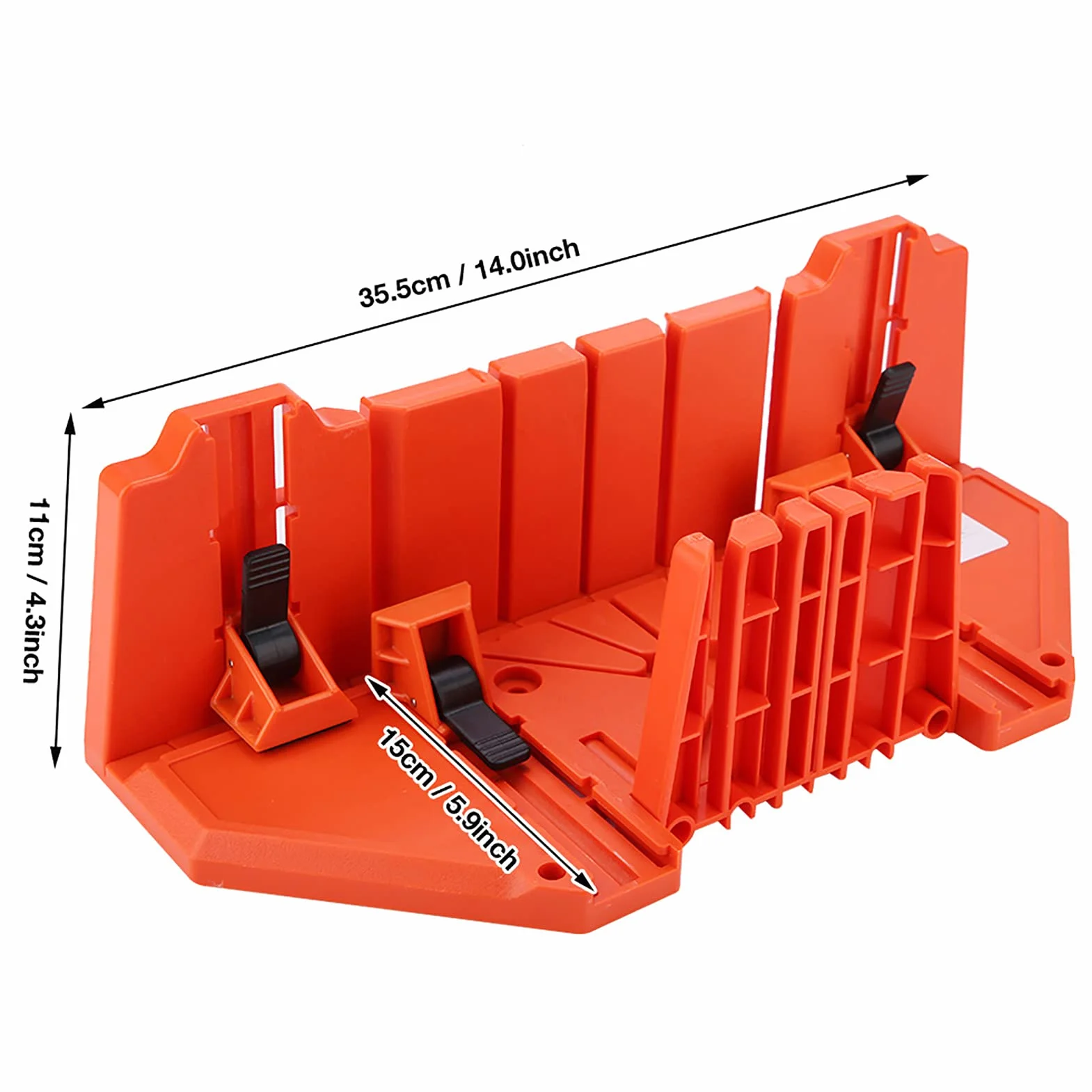 GAESHOW Caja de Ingletes de Plástico, Caja de Sierra Ingletadora, Caja de Ingletes con Sierra de Espiga de 14", Caja Almacenamiento de Corte de Inglete con Compartimento para Sierra