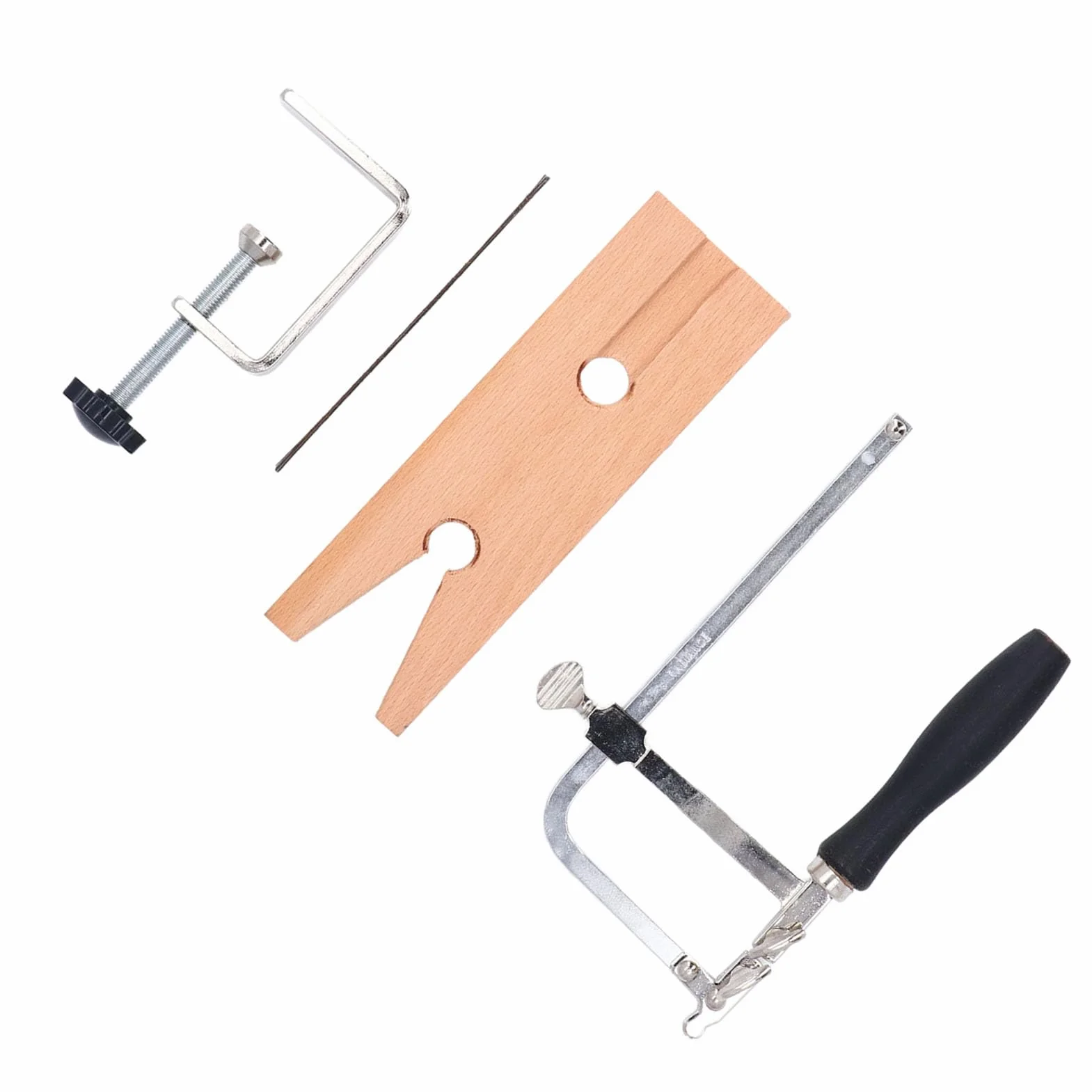 Kit de Corte de Joyería 3 en 1, Marco de Sierra Ajustable con Abrazadera de Ranura en V, Juego de 12 Cuchillas para Hacer Joyas con Abrazadera de Pasador de Madera, Herramientas