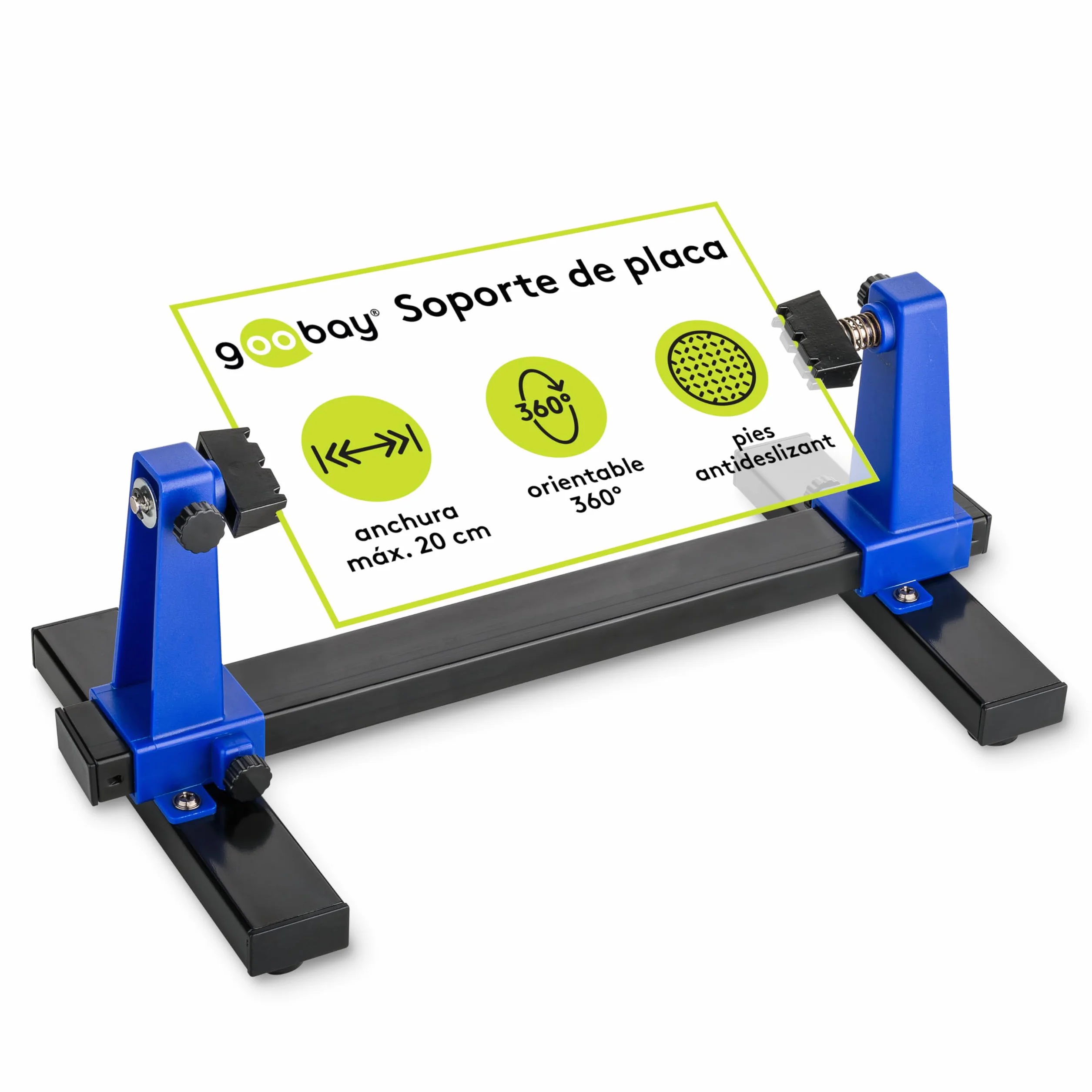 goobay Soporte ajustable para PCB/Soporte para PCB/Robusto soporte para soldar Para fijar PCBs y piezas de trabajo durante la soldadura y el trabajo artesanal/Rotación de 360, 51220
