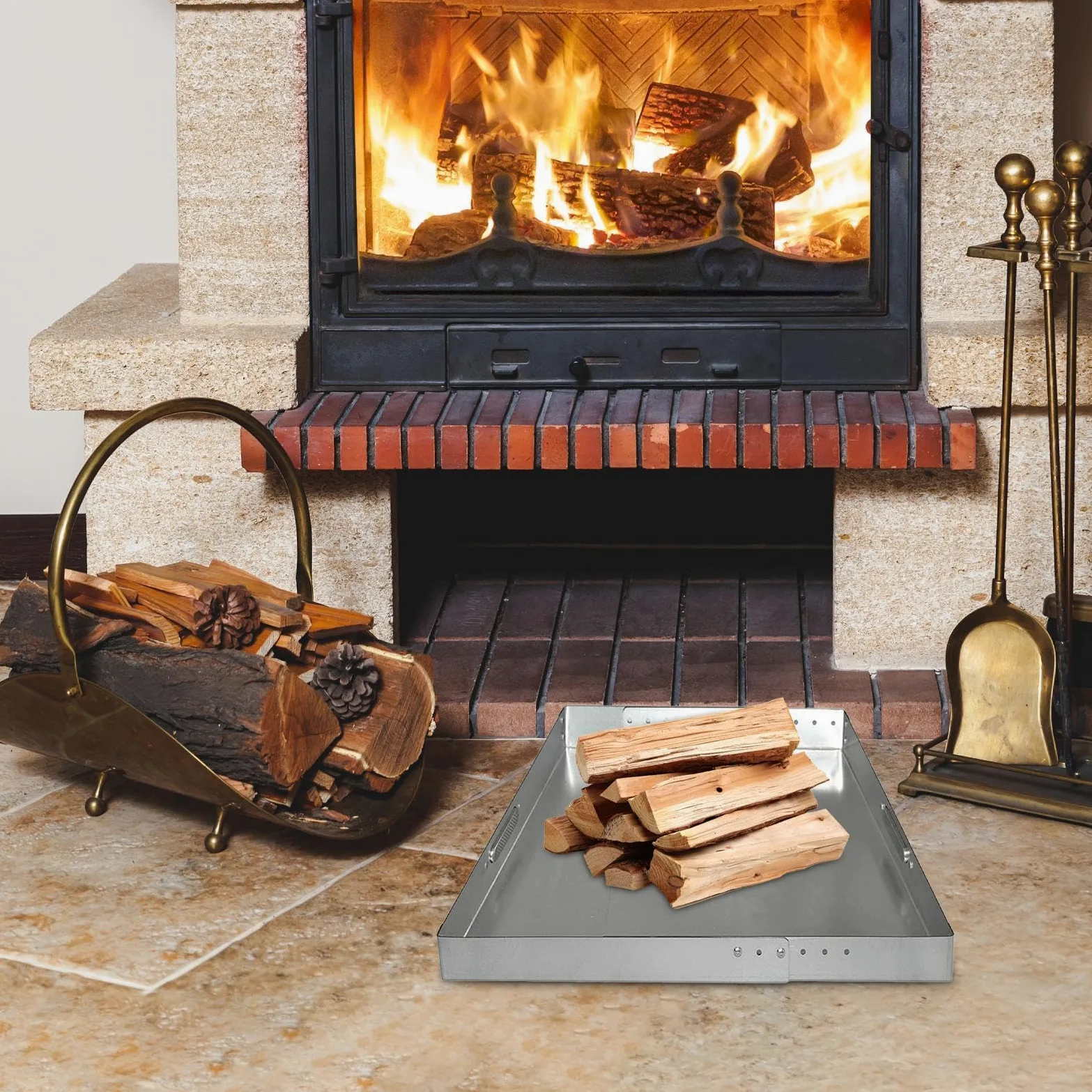 Bandeja de chimenea, bandeja de cenizas de chimenea - Soporte de emprendería de acero con paquete de asquerosos con paquete de tornillo | Accesorios para el lugar para el hogar del hogar resistente al