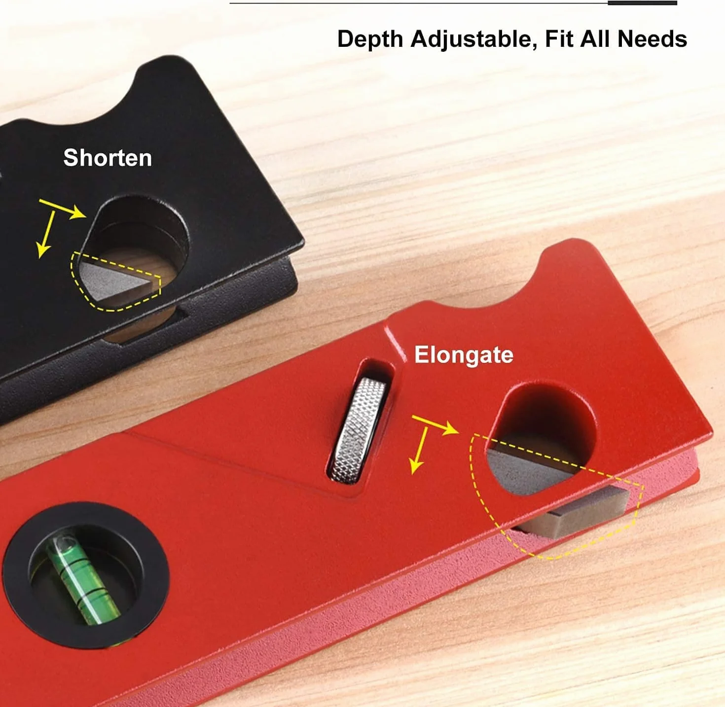 Multifunción Madera Cepillo, Cepillo Chaflán 45 Grados Contornos de Radio 1/8" 3/16" 1/4" Cepilladora Biseladora Cepillo Biselador Manual Con 2 Niveles de Burbuja, para Carpinteros (Rojo)