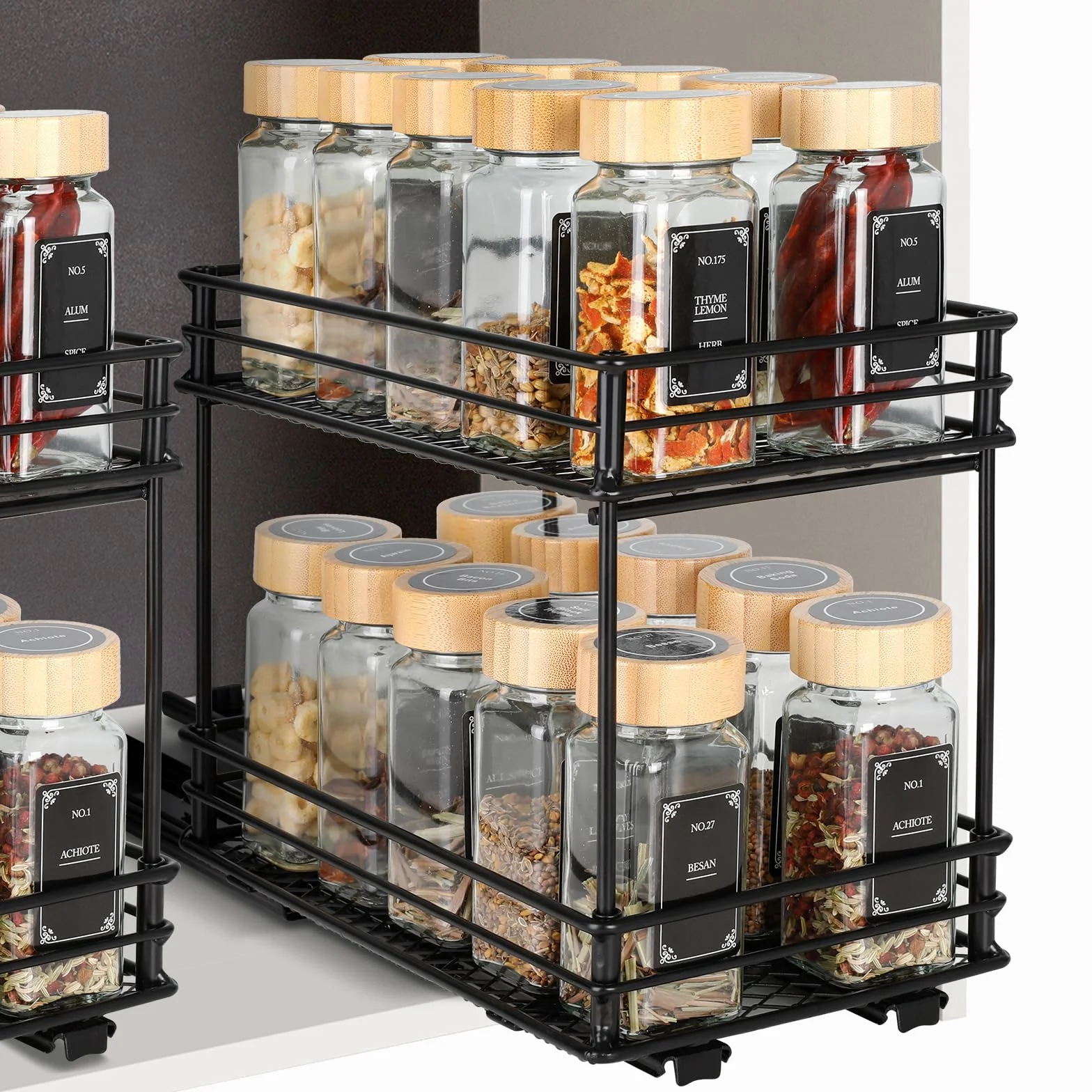 VINATO Organizador Deslizante de Especias de 2 Niveles – Estante para Especias con Guías, Organizador de Cocina para Armario (26x15x21,8 cm)