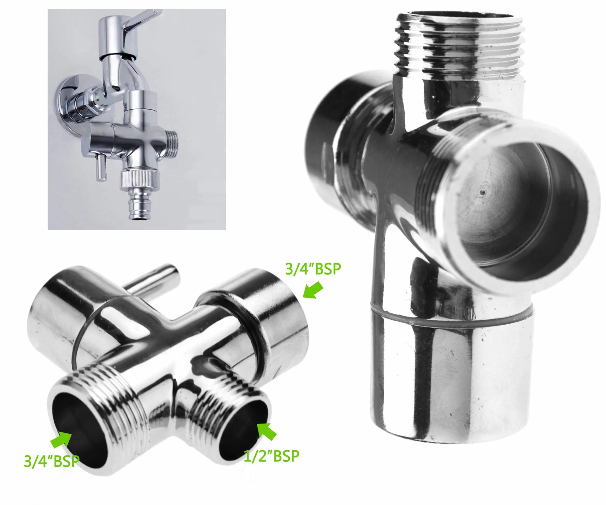 Create idea Válvula de Baño Desviada Cromada Adaptador en T BSP de 3/4" Y 1/2" para Termostato Mezclador
