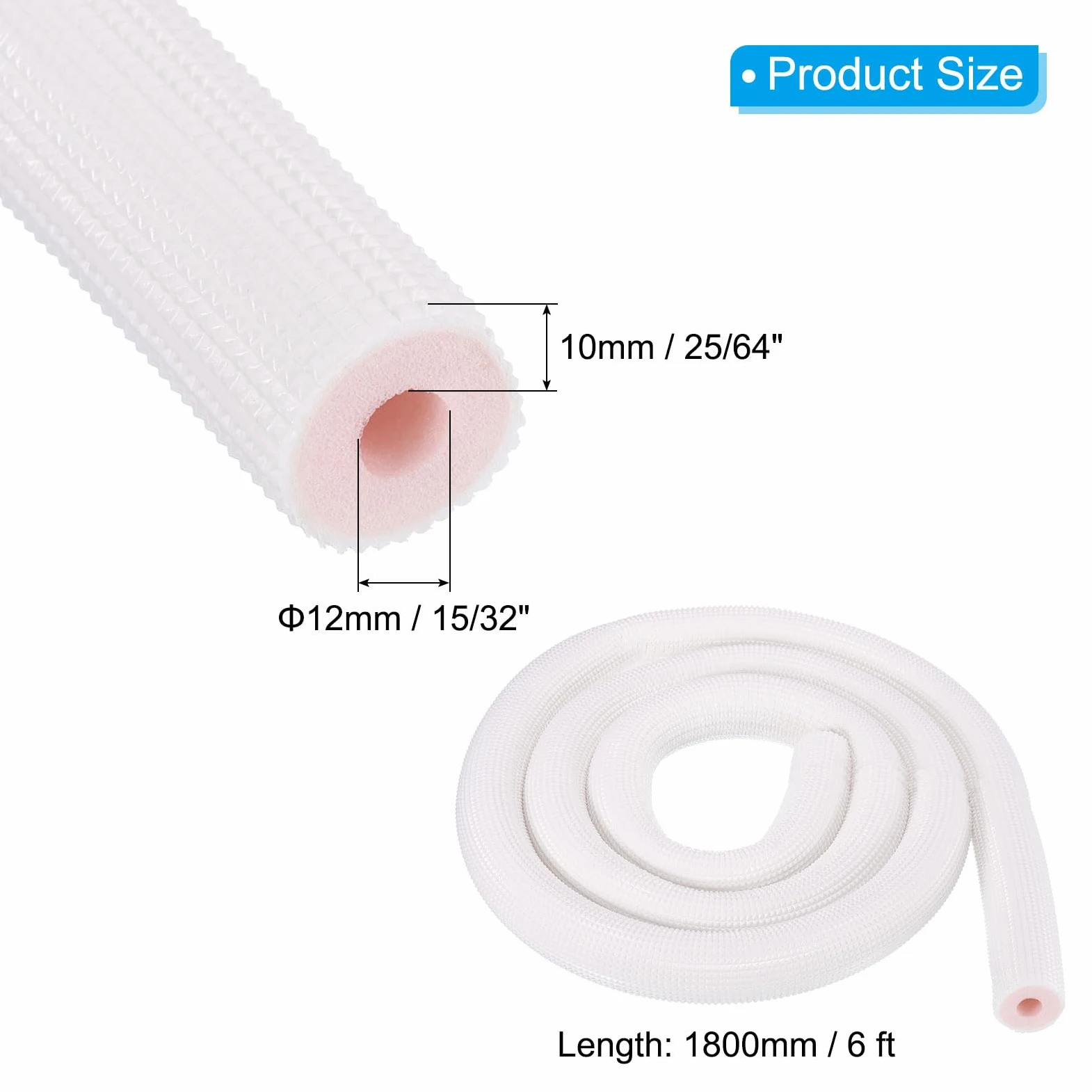PATIKIL Tubo de Aislamiento de Tubería de 12mm ID x 10mm Grosor x 1.8m Tubo de Espuma Aislante Antideslizante para Tuberías de Aire Acondicionado Color Blanco Rosa