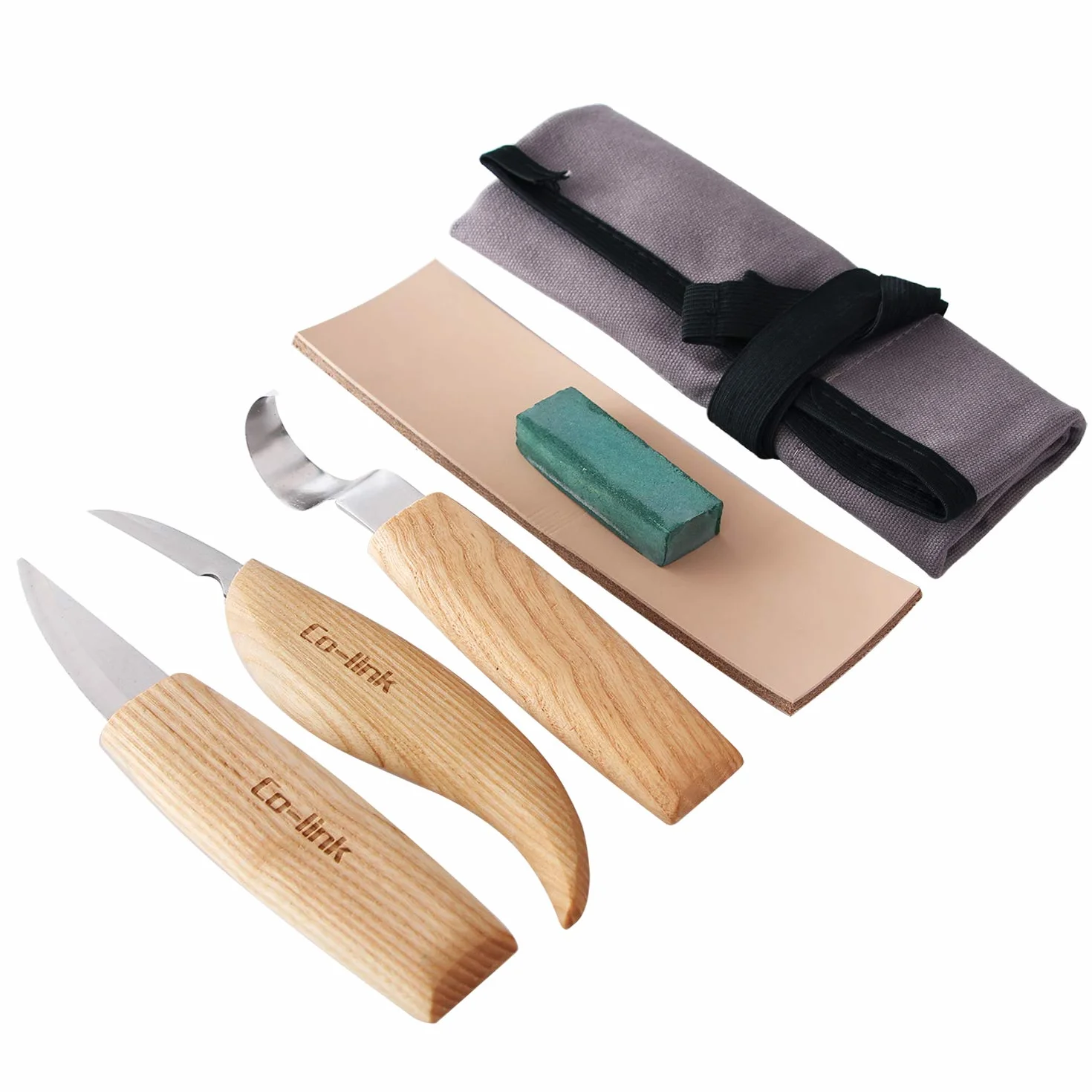 Cuchillo de Gancho de Talla de Madera para Tallar Cucharas, Tazones y Tazas, Herramientas de Tallado con Compuesto de Pulido de Cuero